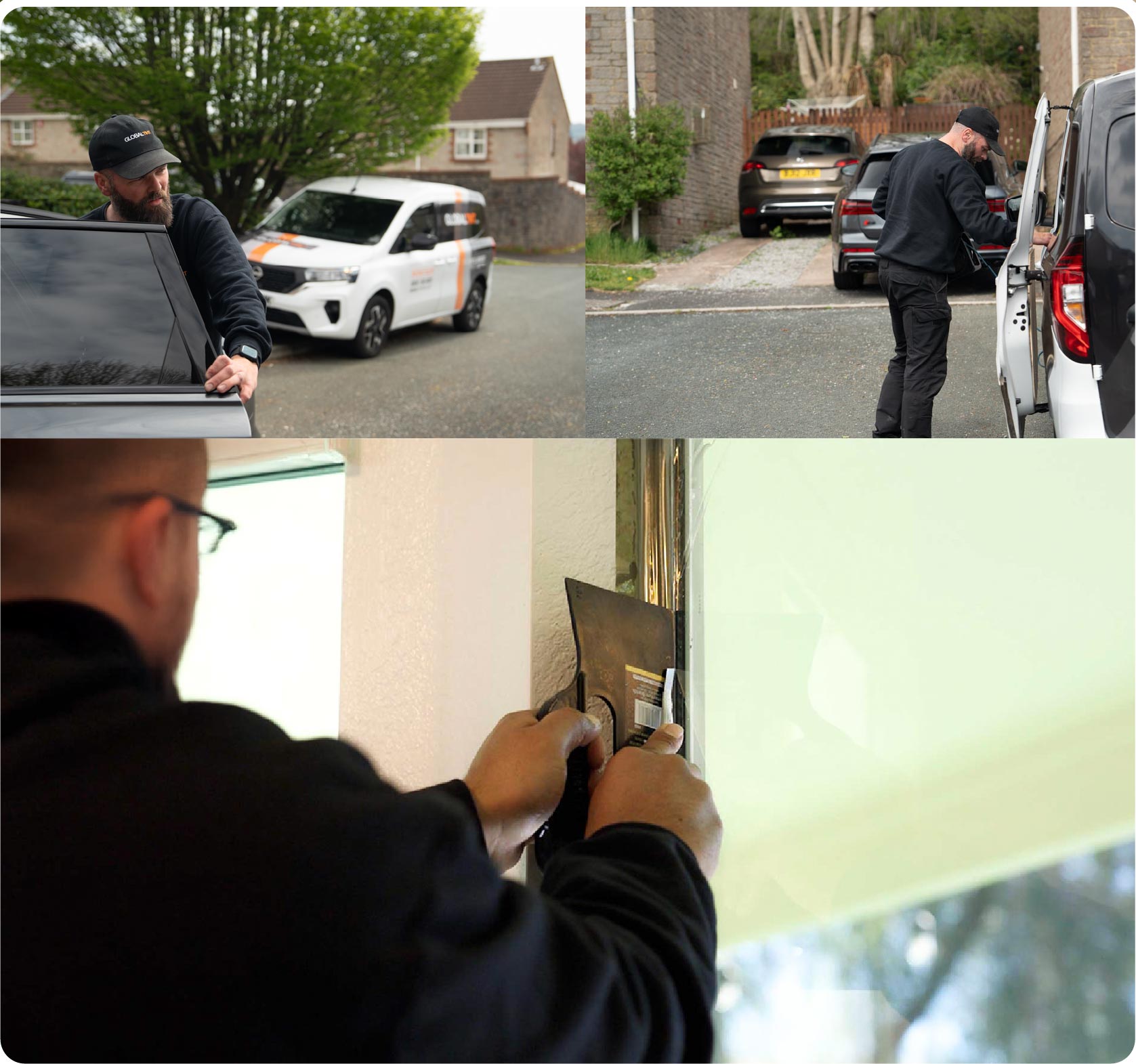 Global Tint Installer Cutting Home Window Film in Alton