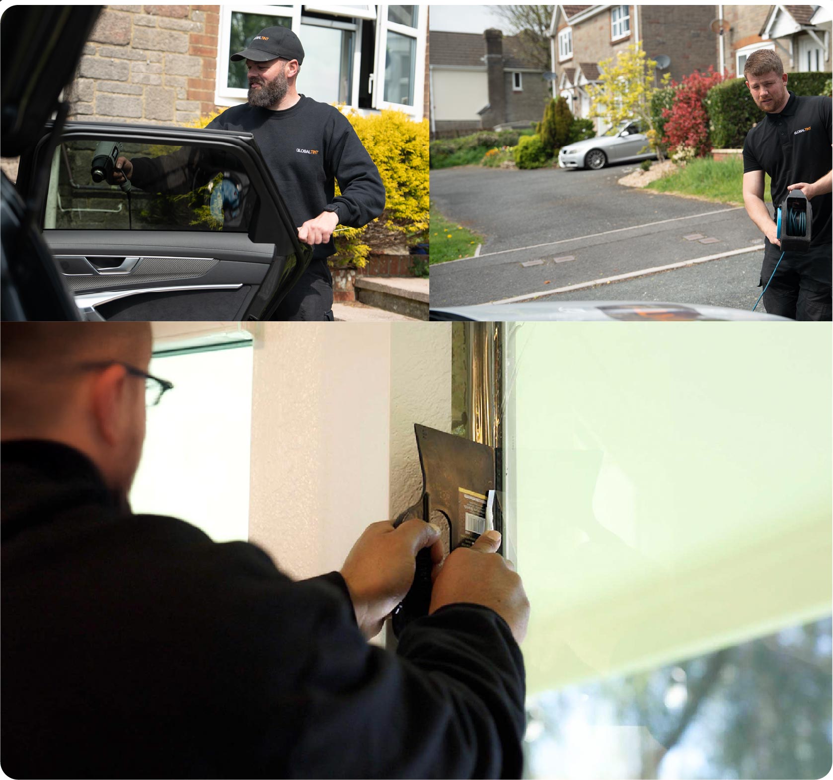 Global Tint Installer Cutting Home Window Film in Andover