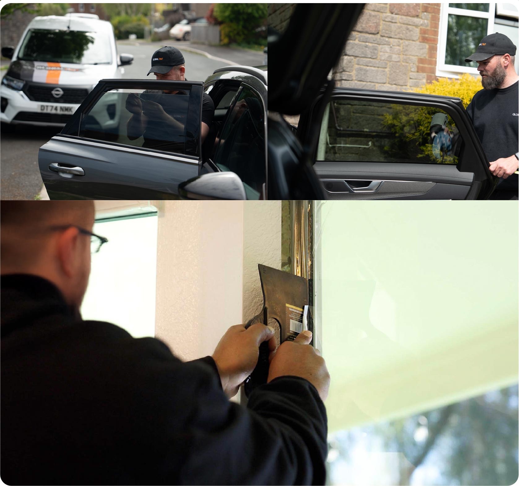 Global Tint Installer Cutting Home Window Film in Ashbourne