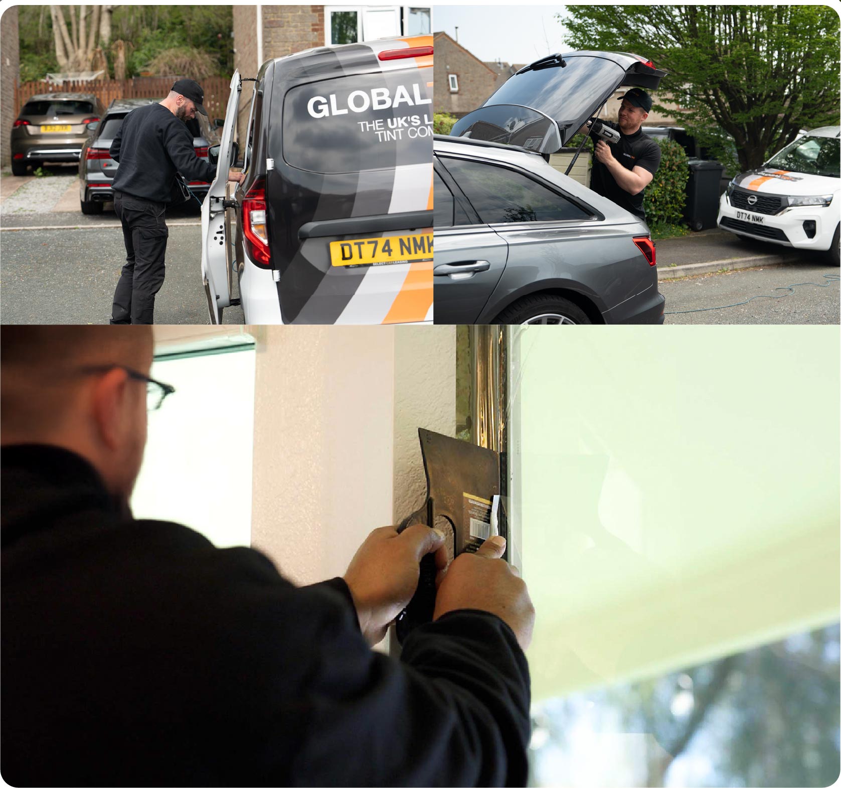 Global Tint Installer Cutting Home Window Film in Ashton-under-Lyne