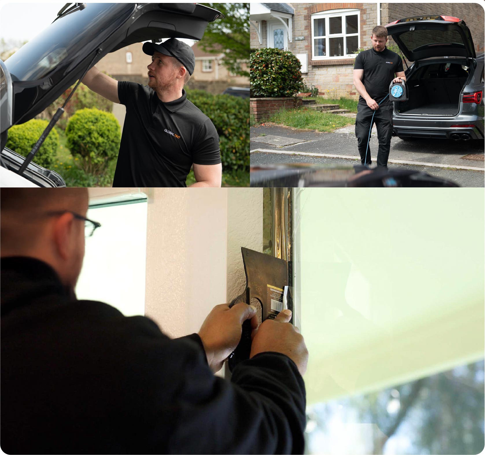 Global Tint Installer Cutting Home Window Film in Banbury