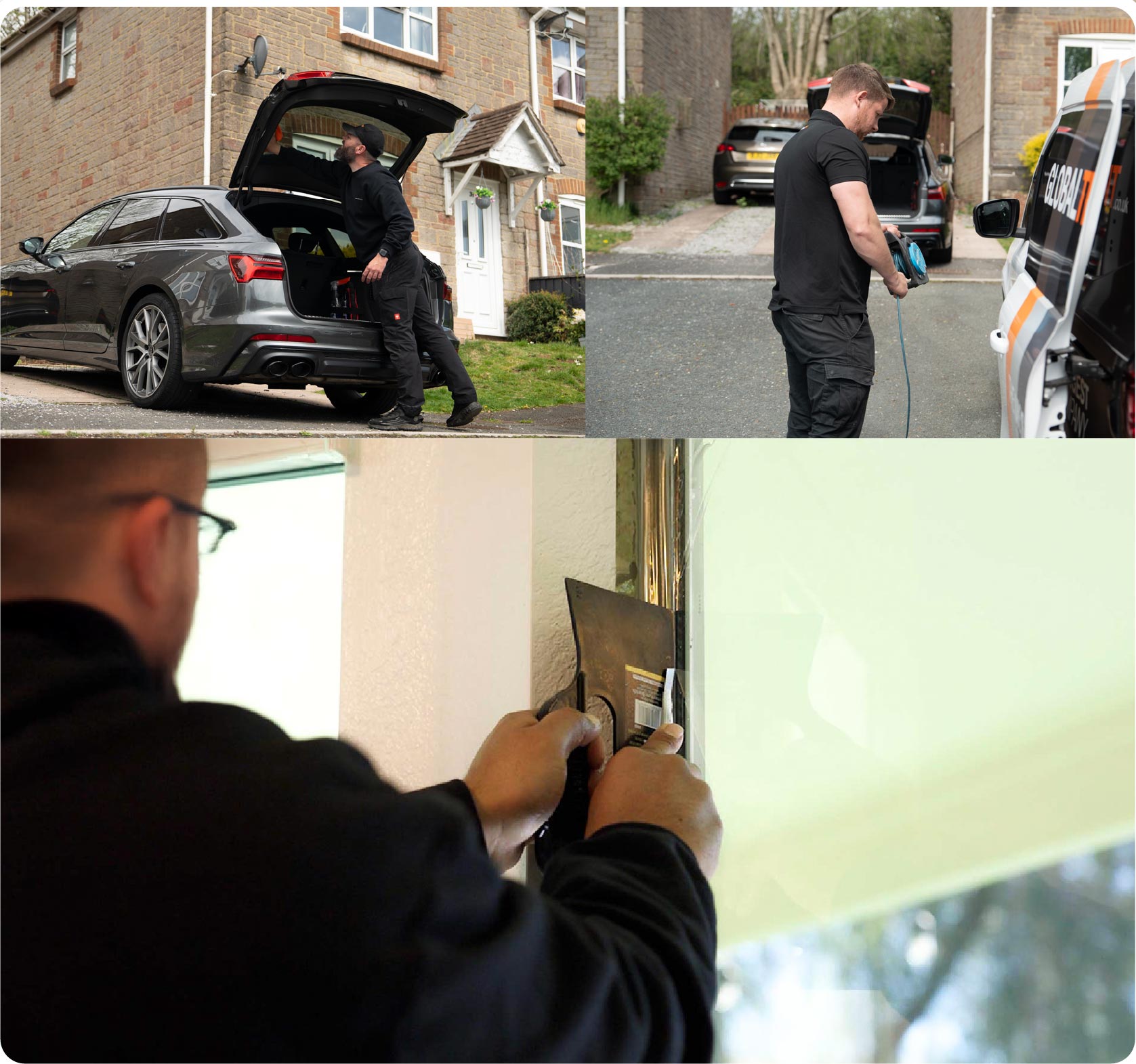 Global Tint Installer Cutting Home Window Film in Benfleet