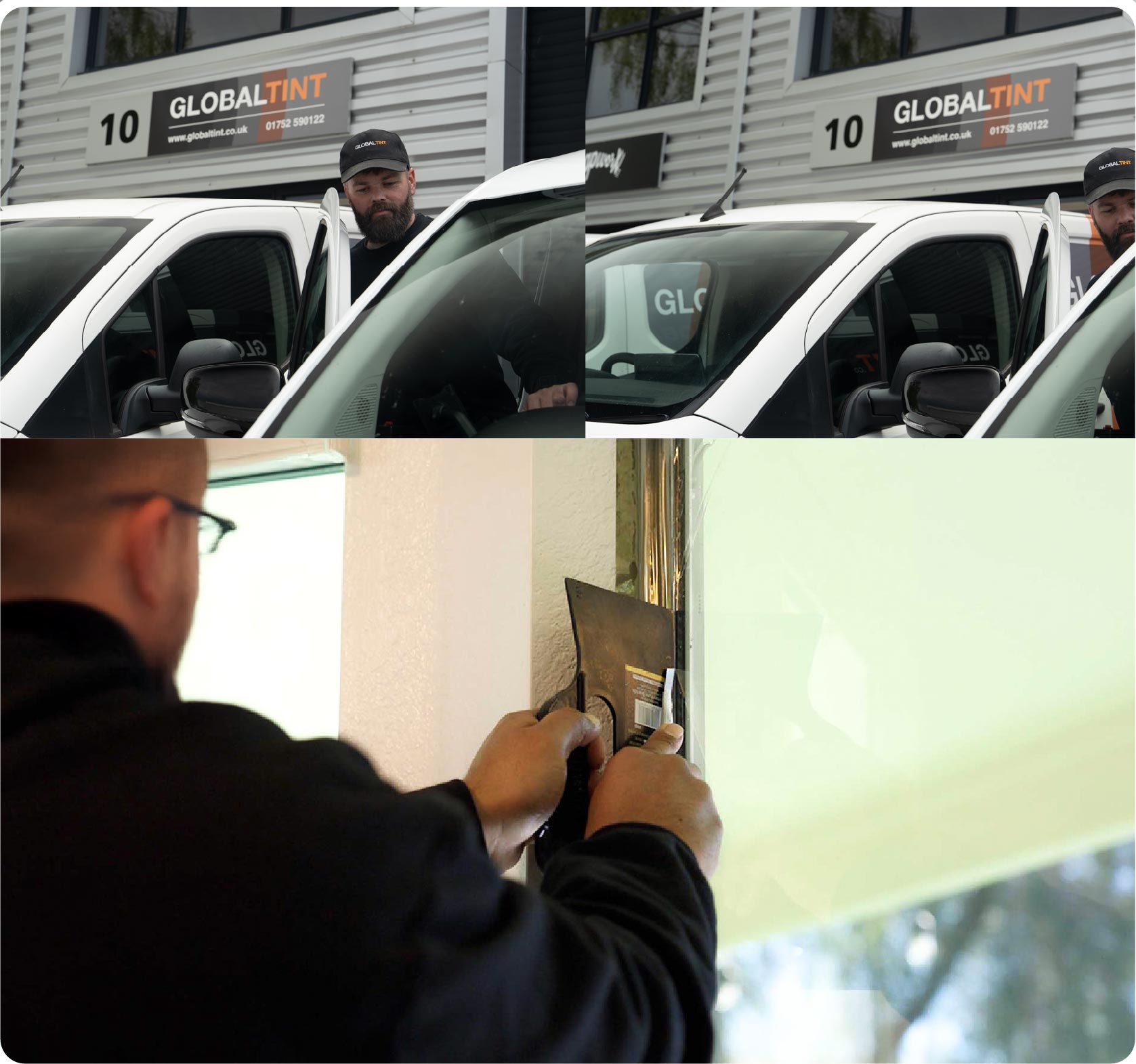 Global Tint Installer Cutting Home Window Film in Birmingham