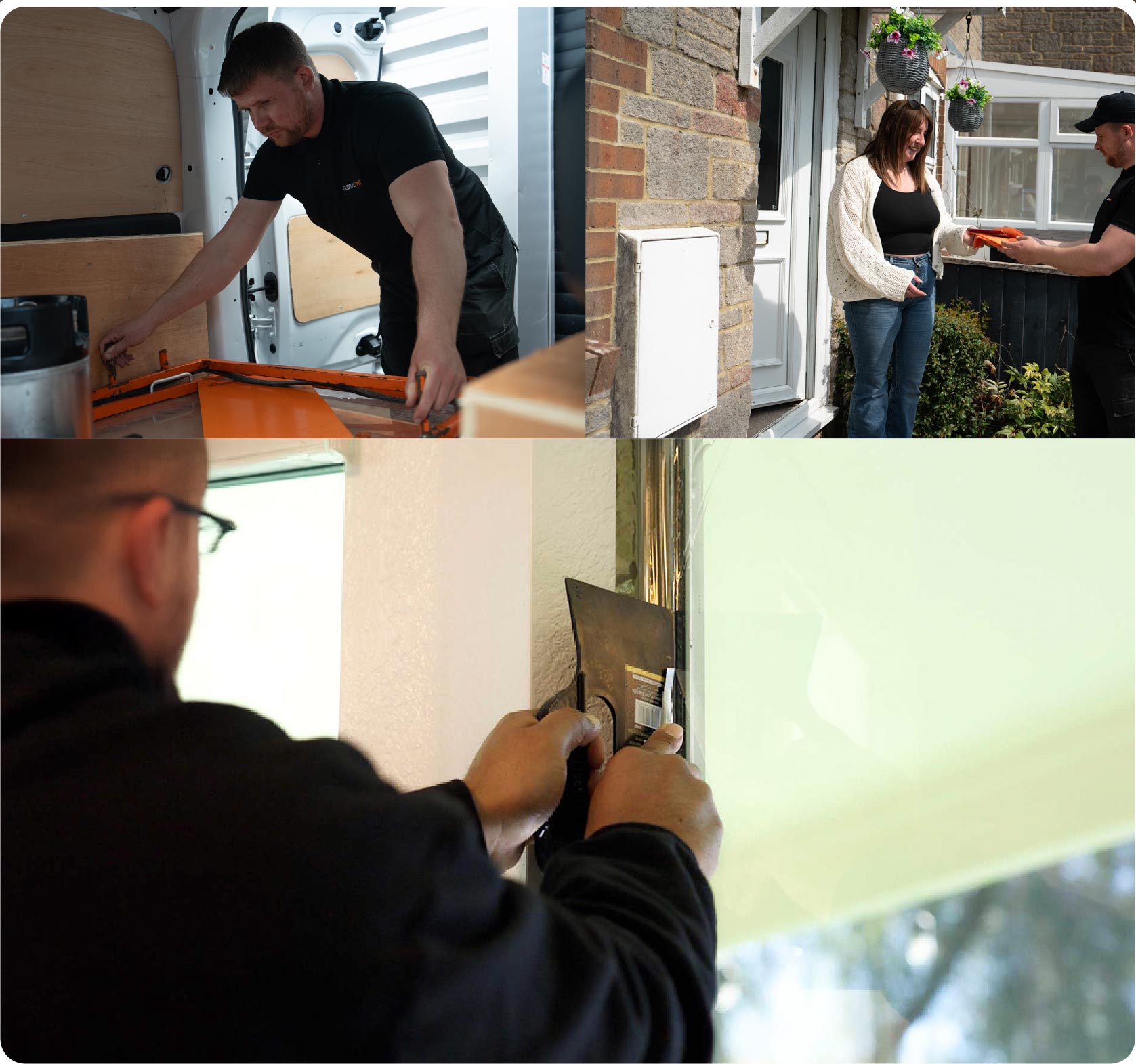 Global Tint Installer Cutting Home Window Film in Blackburn