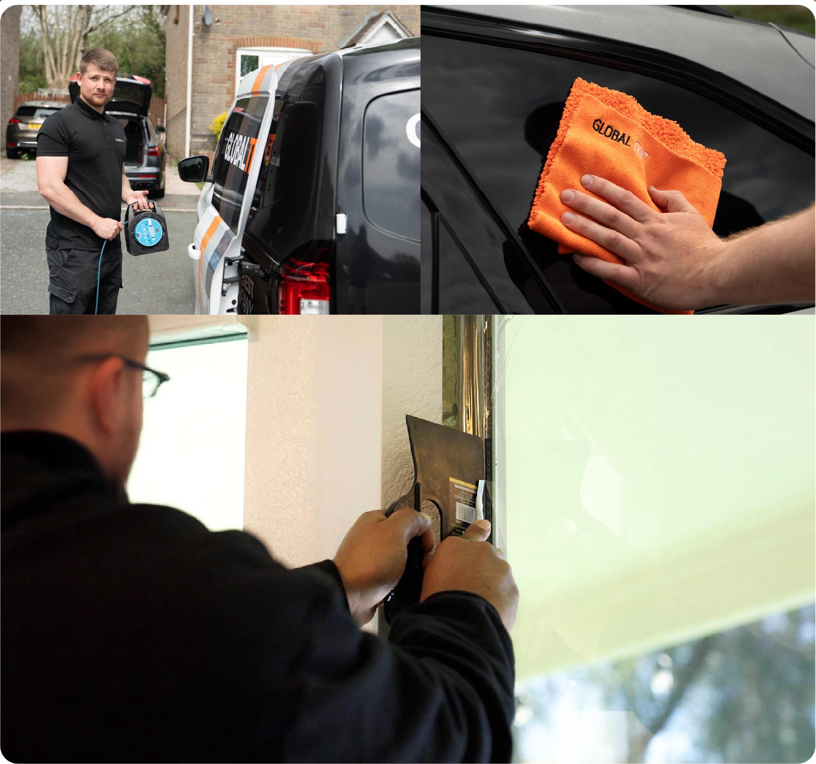 Global Tint Installer Cutting Home Window Film in Blackpool