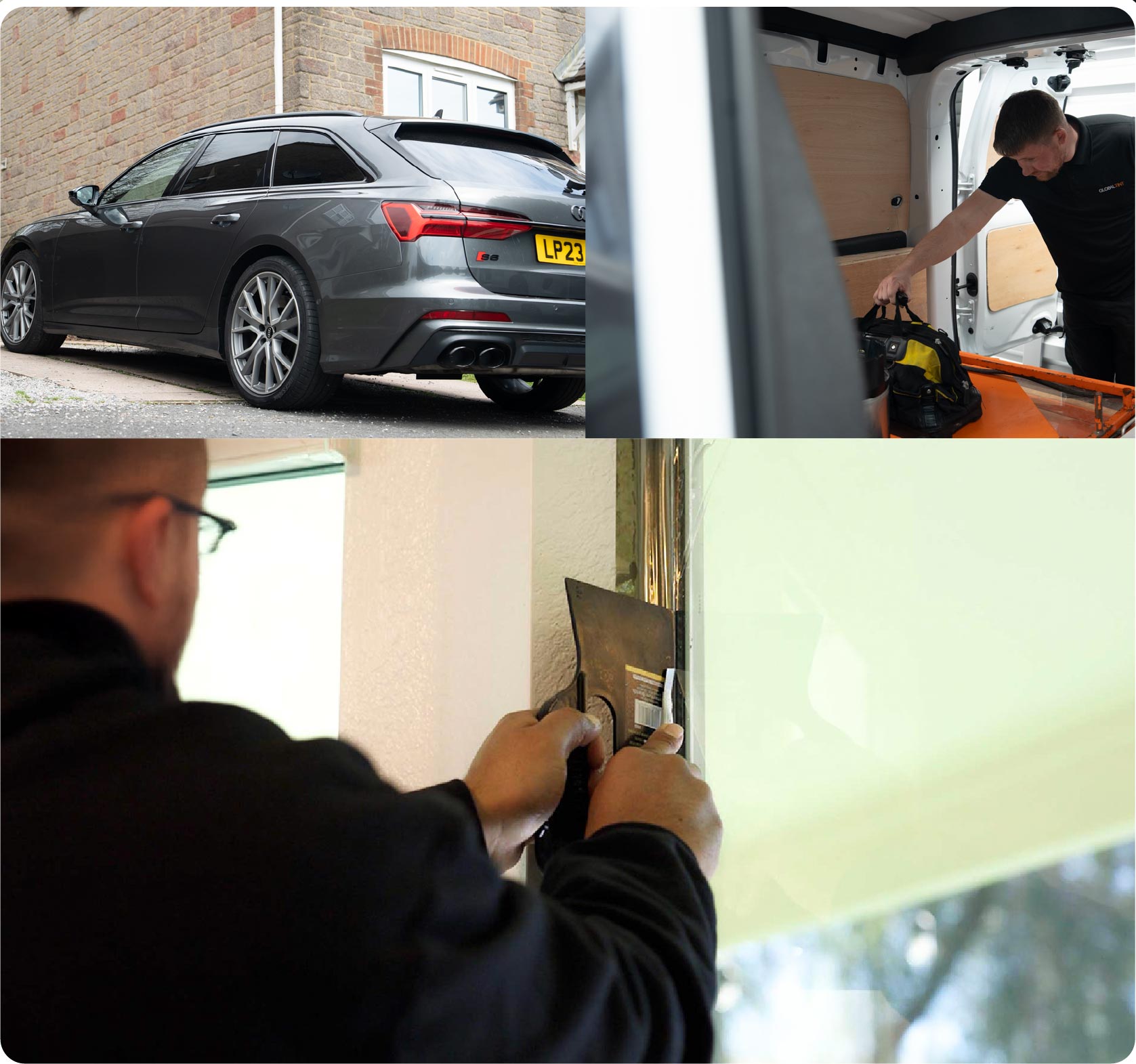 Global Tint Installer Cutting Home Window Film in Bootle