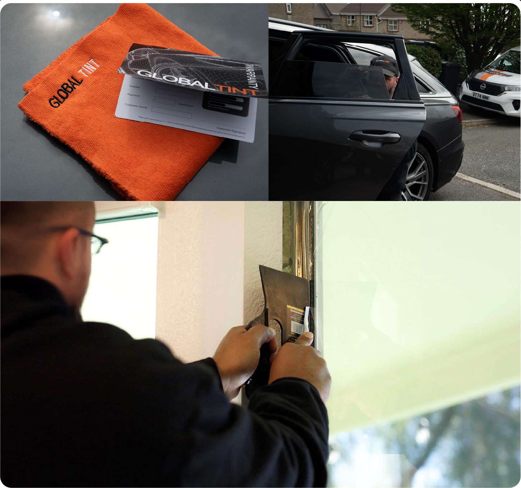Global Tint Installer Cutting Home Window Film in Bradford