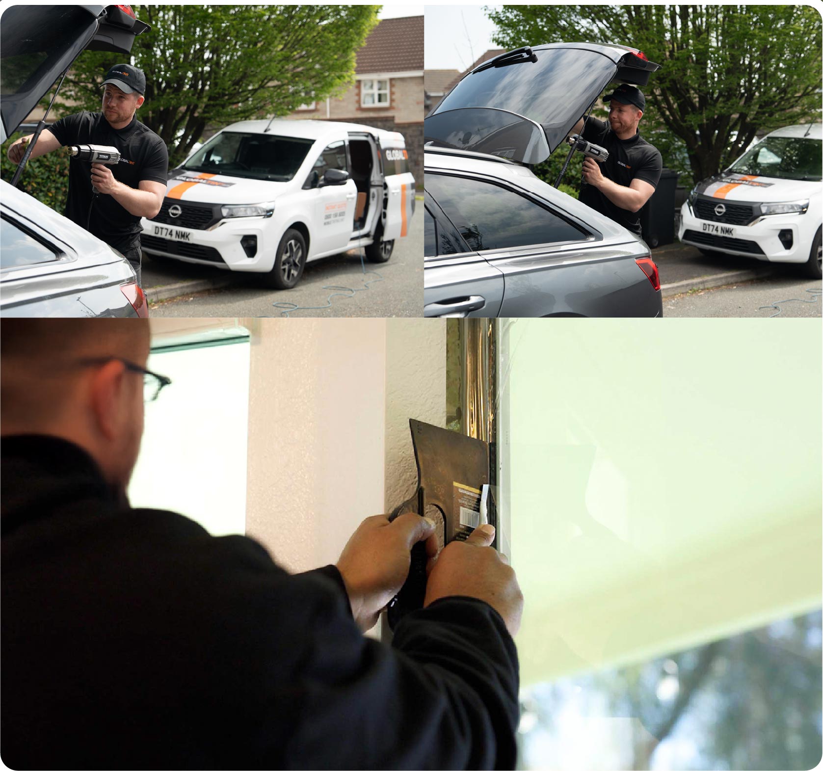 Global Tint Installer Cutting Home Window Film in Bristol