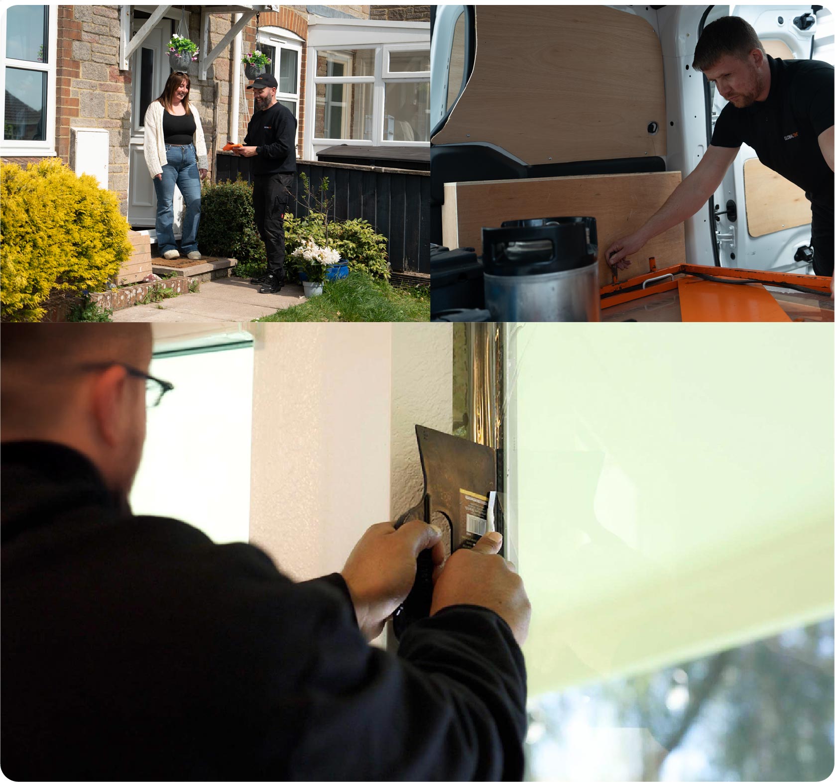 Global Tint Installer Cutting Home Window Film in Bromsgrove