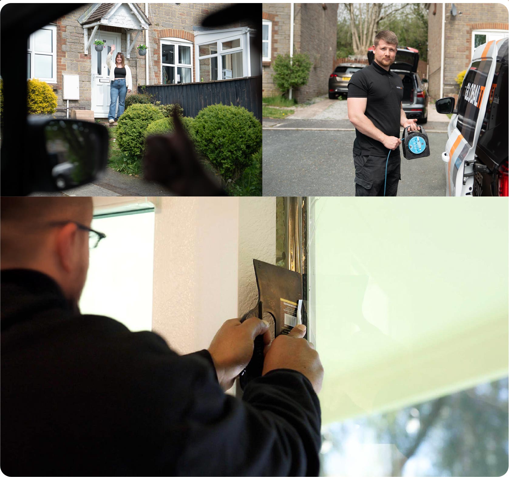 Global Tint Installer Cutting Home Window Film in Bruton