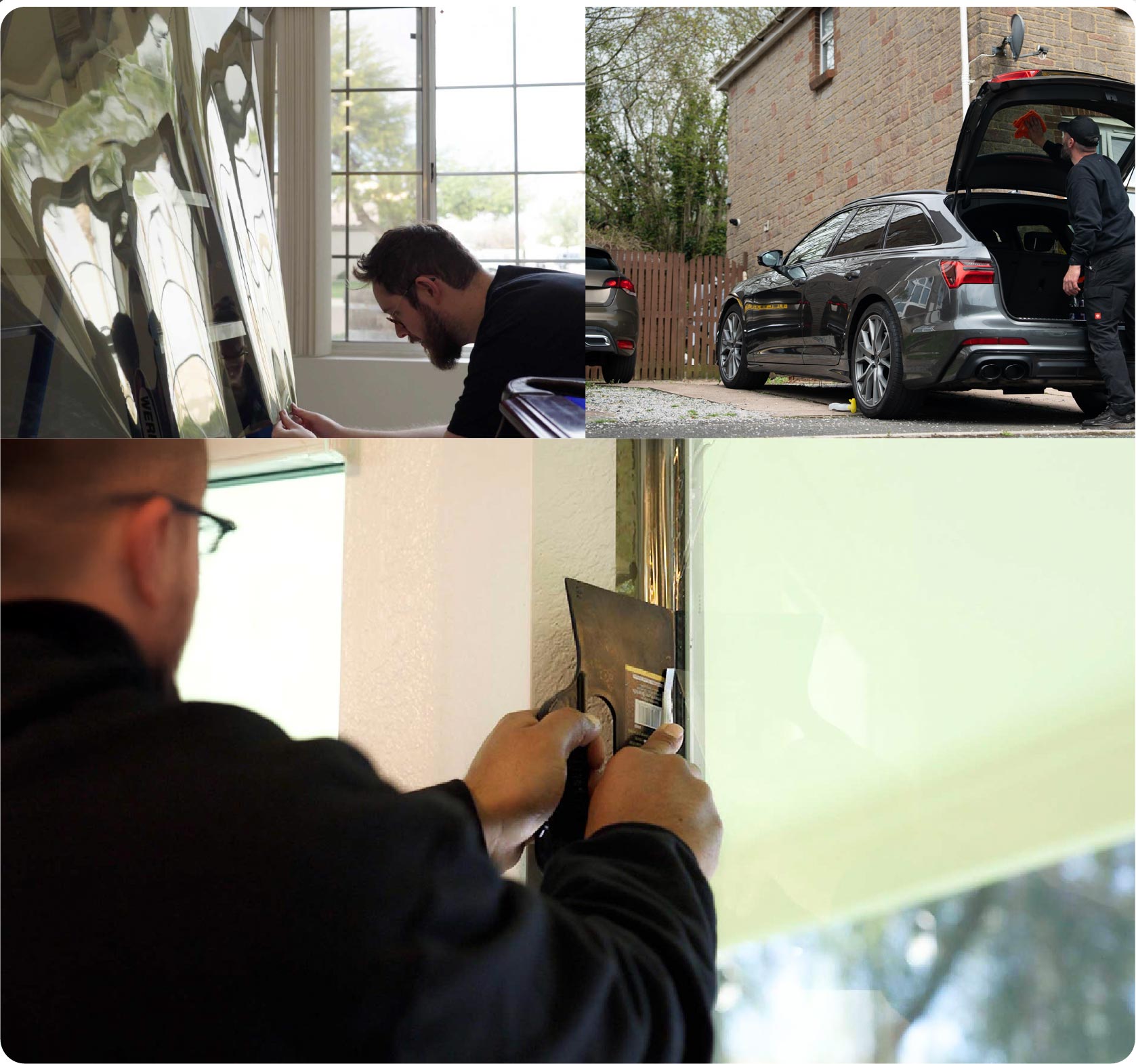 Global Tint Installer Cutting Home Window Film in Burnley
