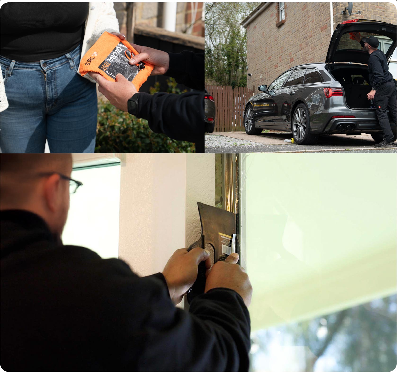 Global Tint Installer Cutting Home Window Film in Burton Upon Trent