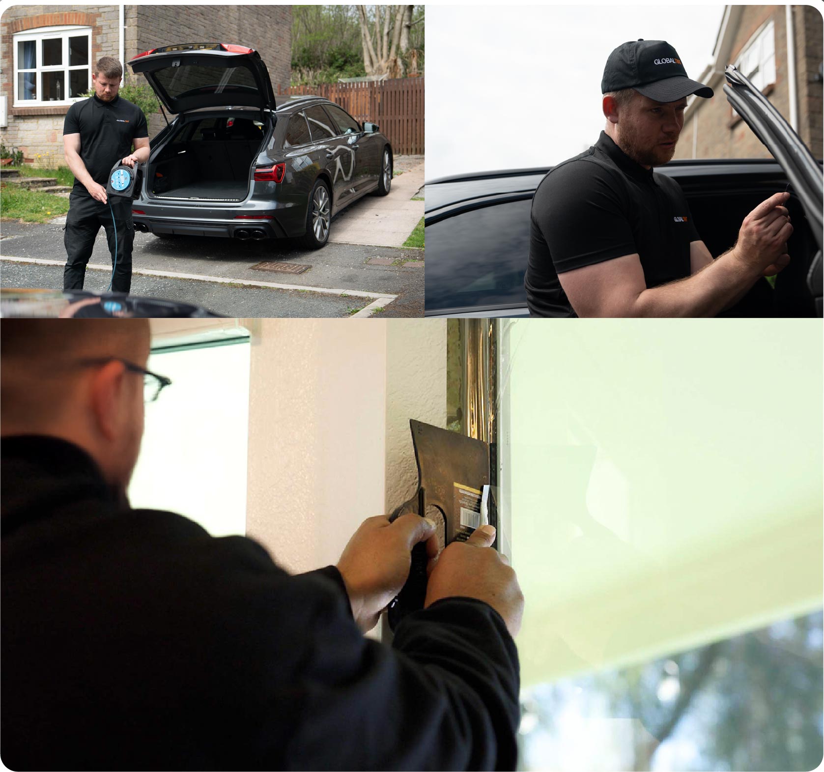 Global Tint Installer Cutting Home Window Film in Caerphilly
