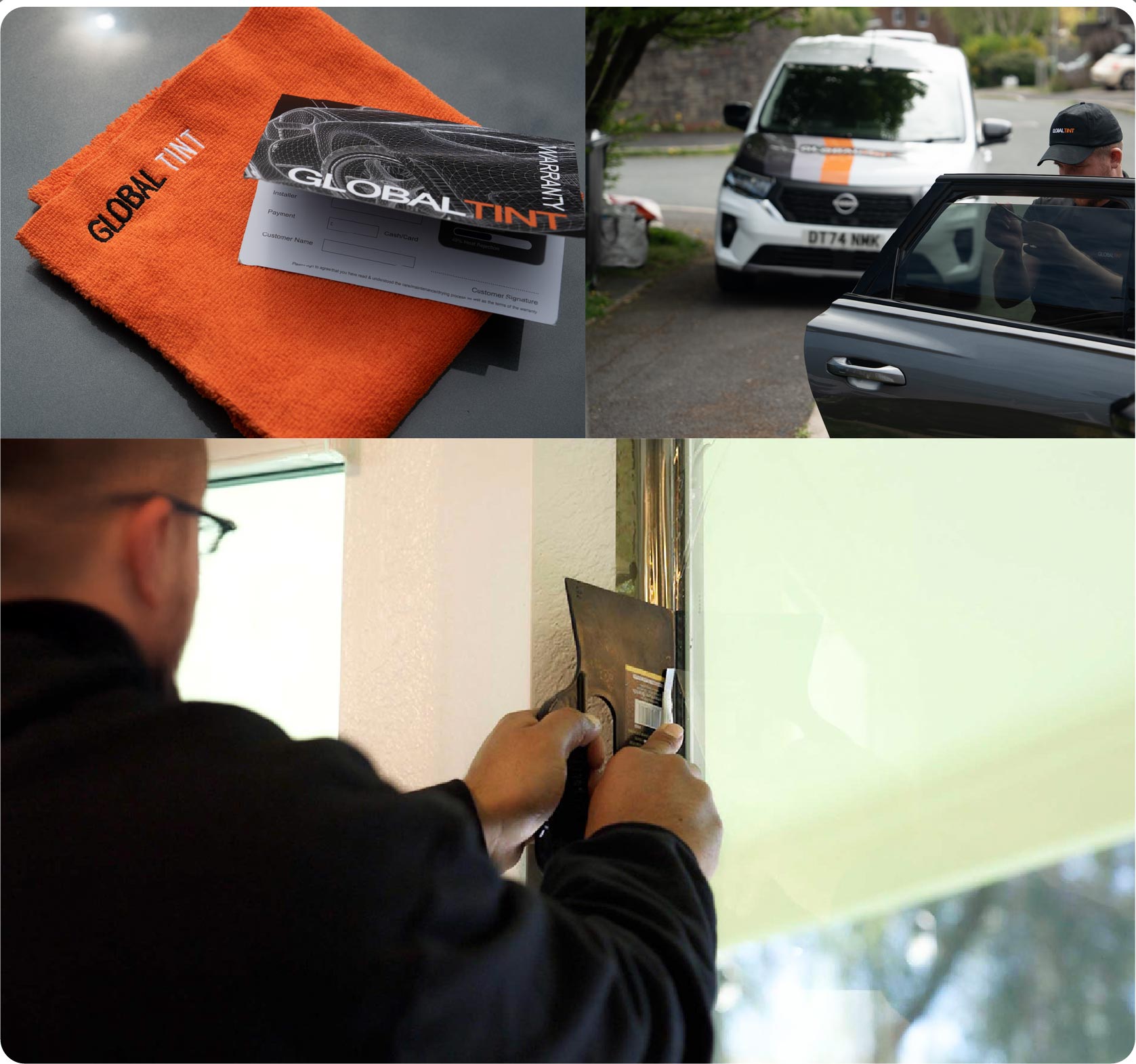 Global Tint Installer Cutting Home Window Film in Cambridge