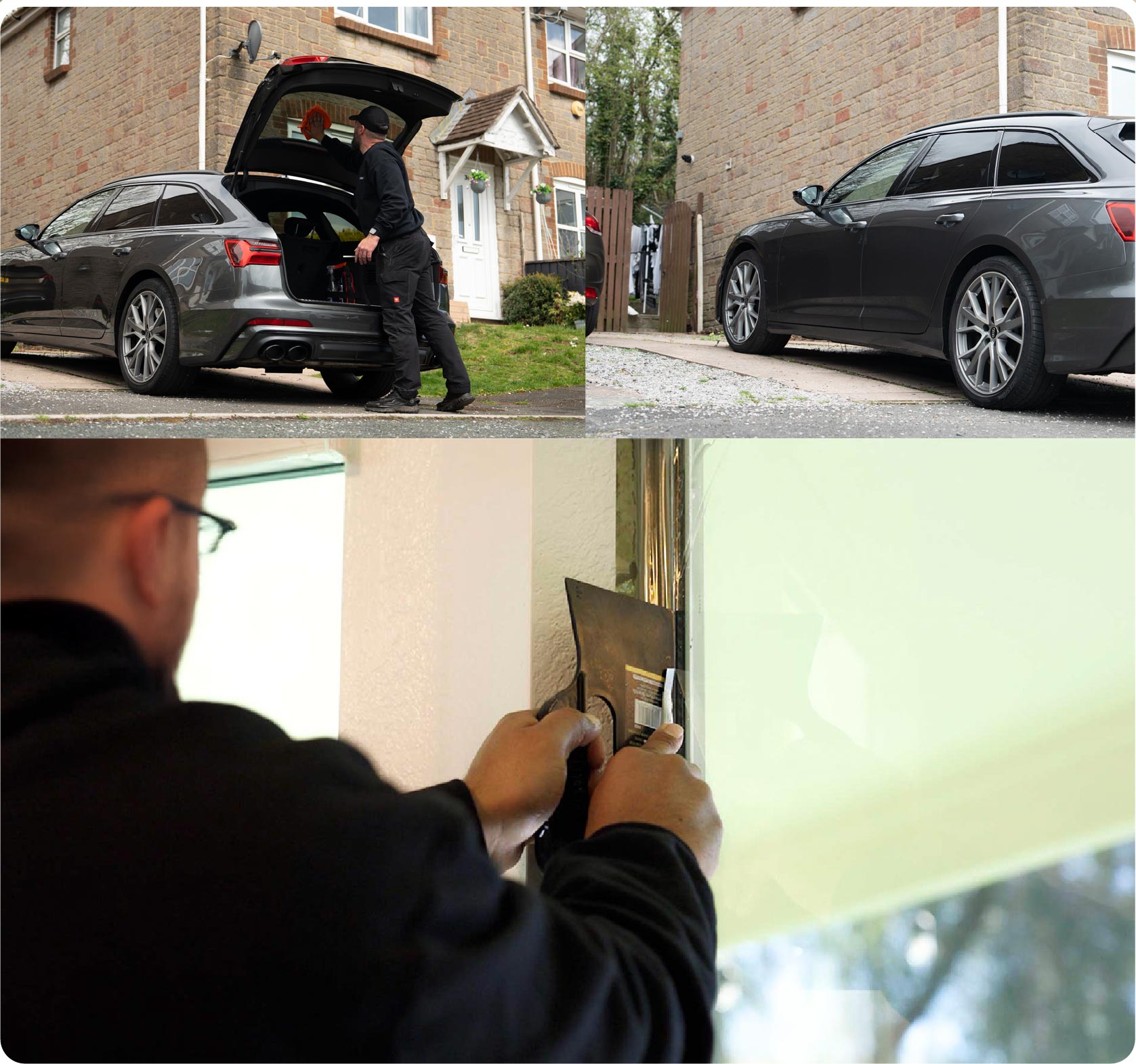 Global Tint Installer Cutting Home Window Film in Cannock
