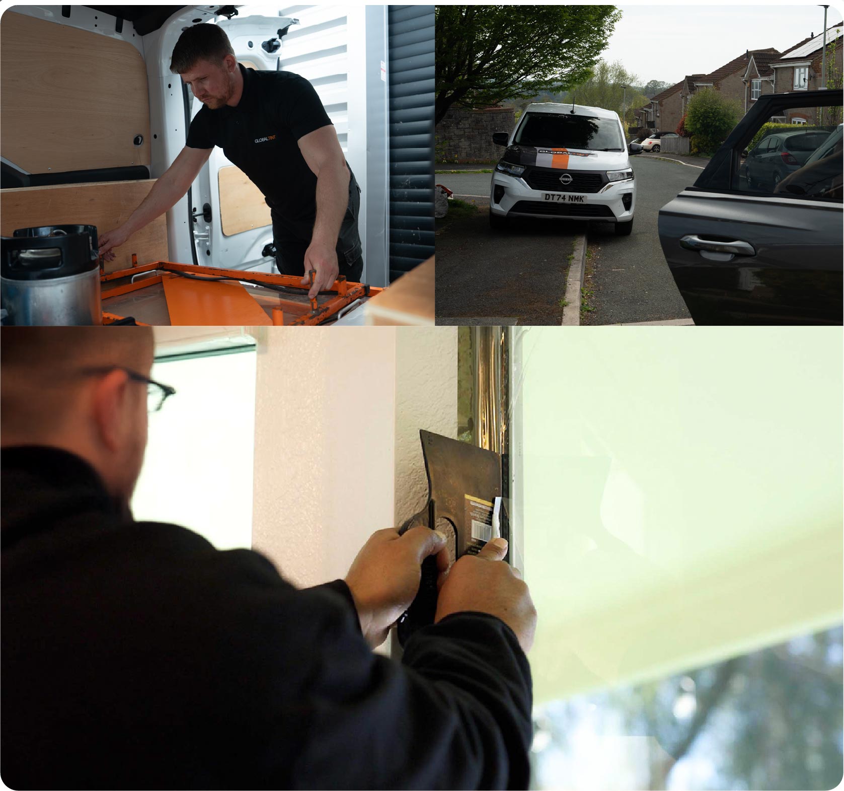 Global Tint Installer Cutting Home Window Film in Cardiff