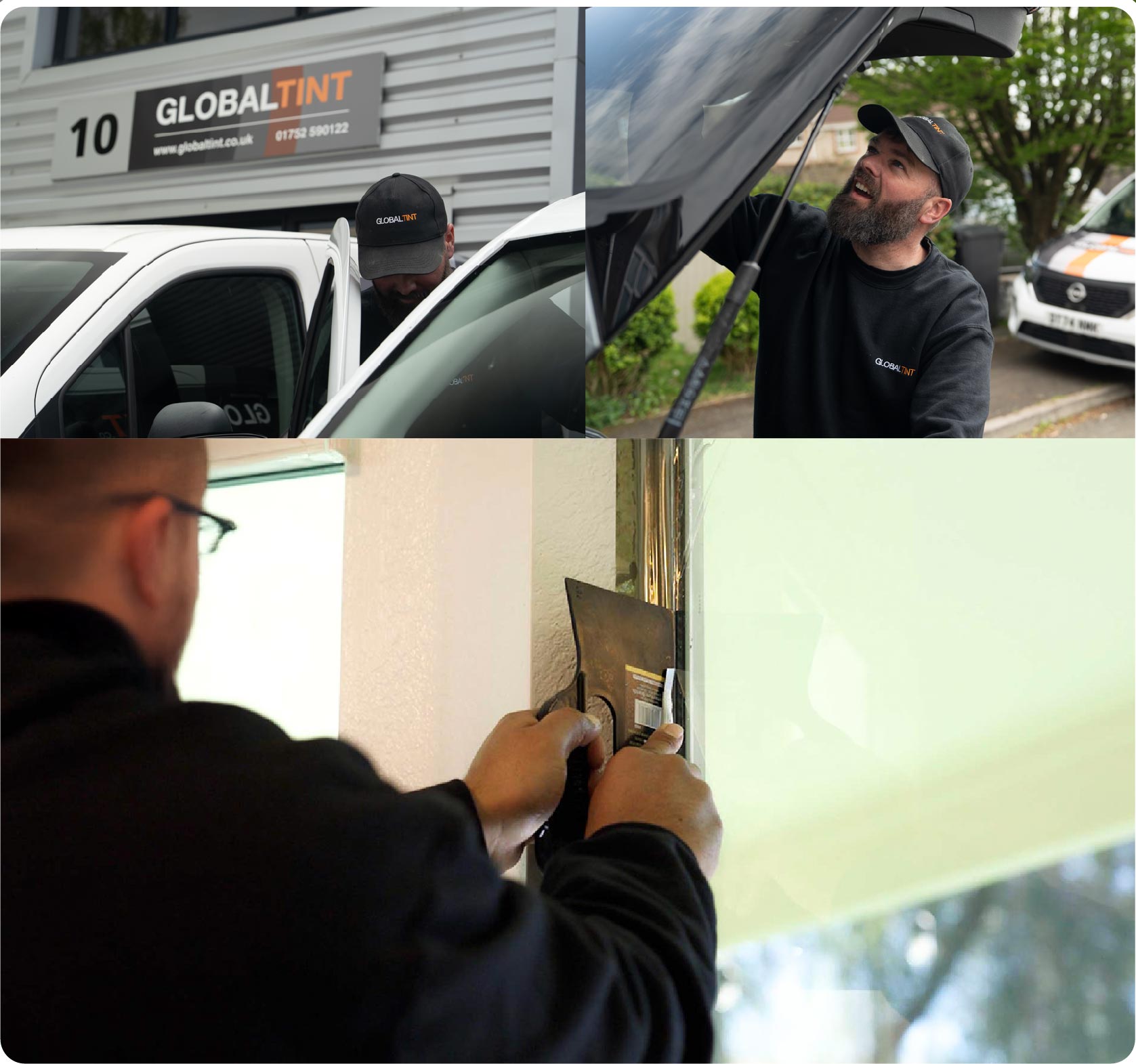 Global Tint Installer Cutting Home Window Film in Chelmsford