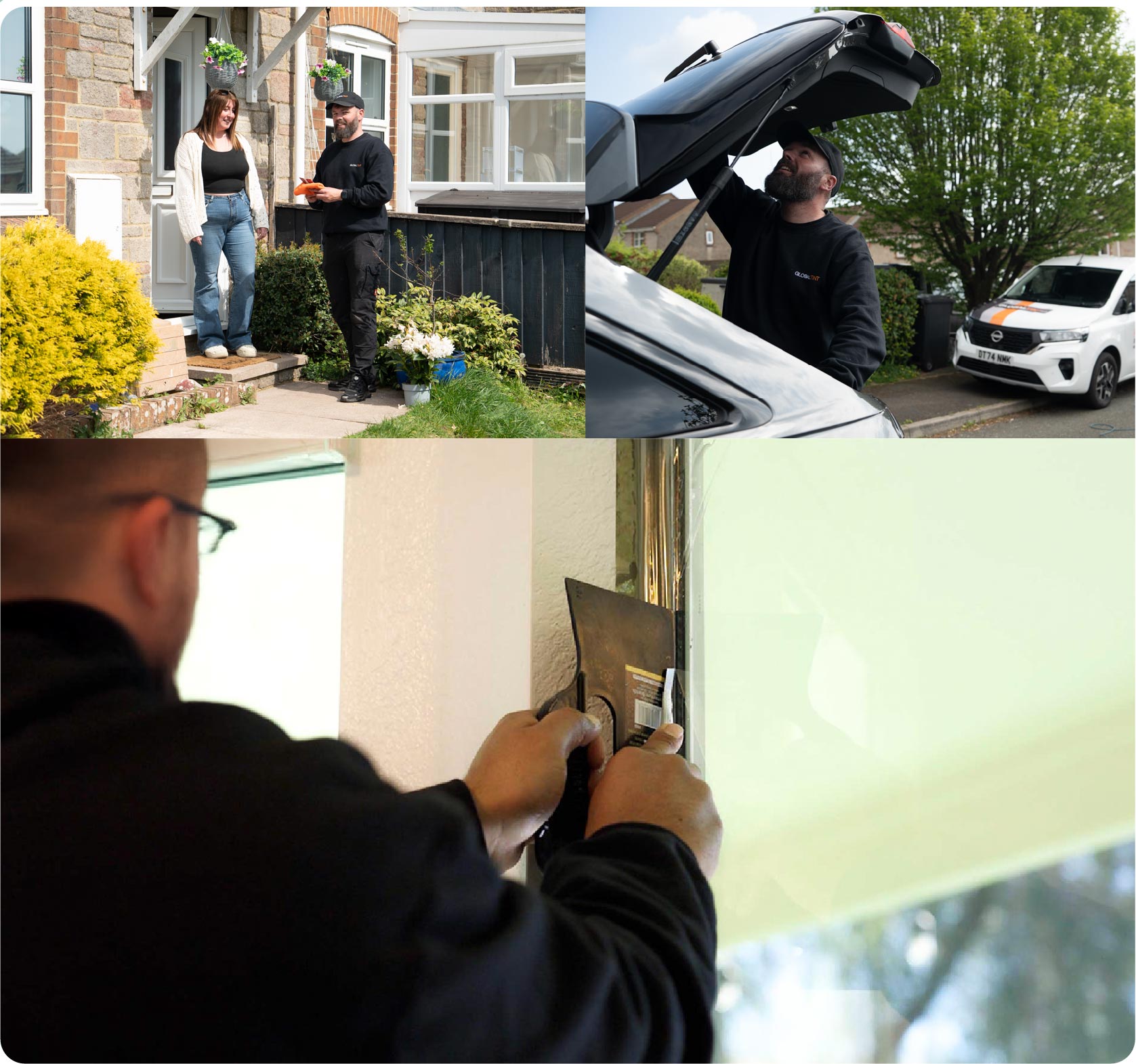 Global Tint Installer Cutting Home Window Film in Cheltenham