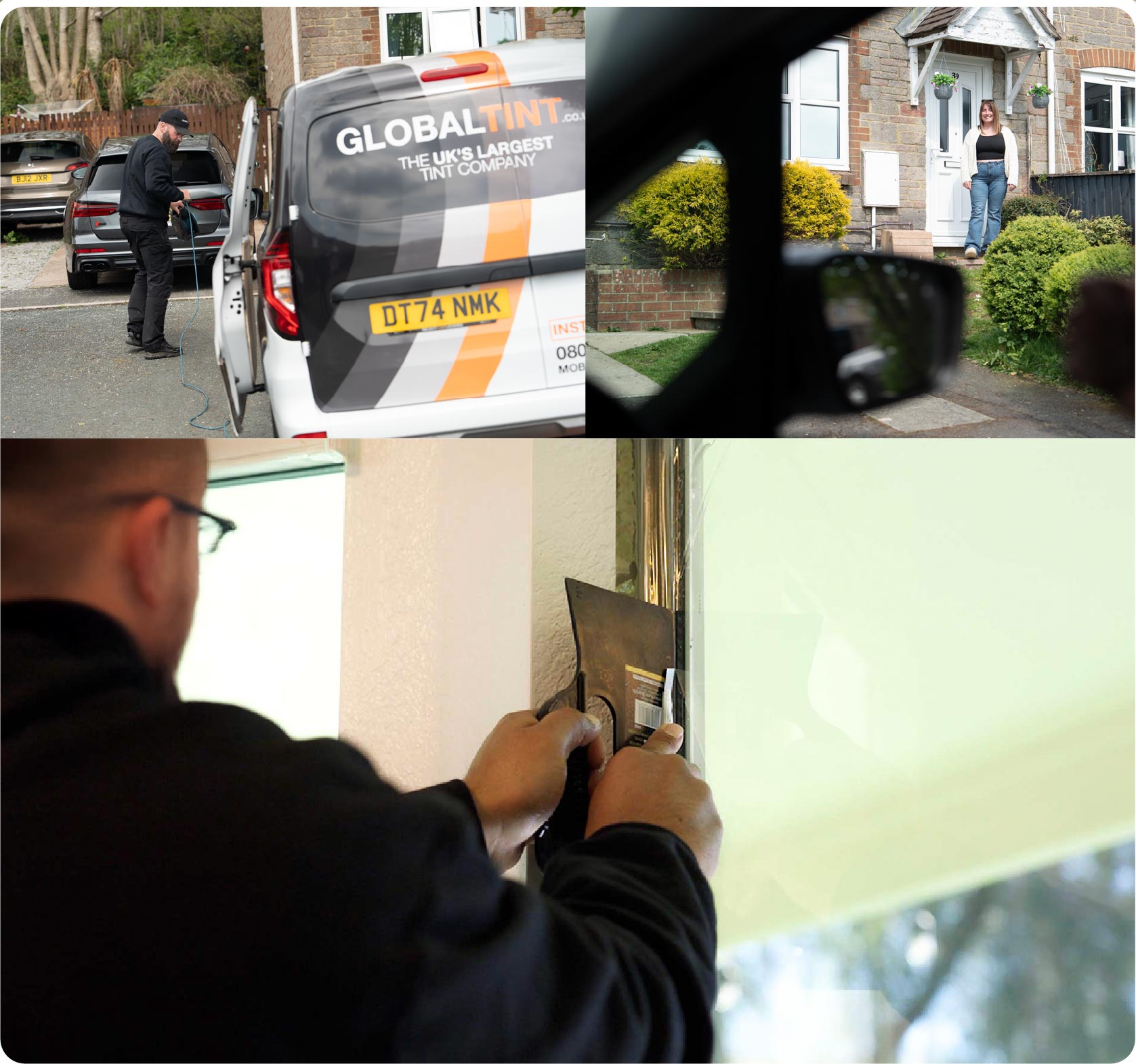Global Tint Installer Cutting Home Window Film in Chesterfield