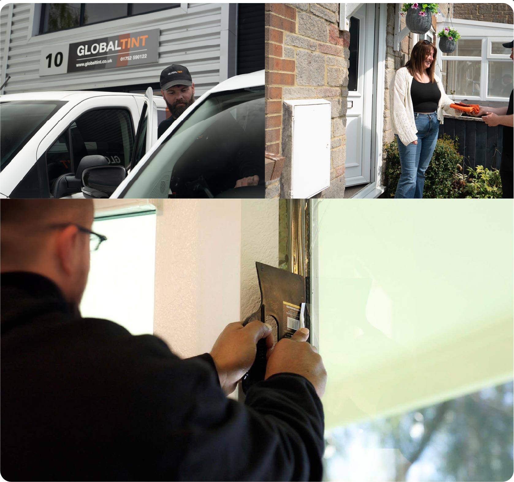 Global Tint Installer Cutting Home Window Film in Chippenham