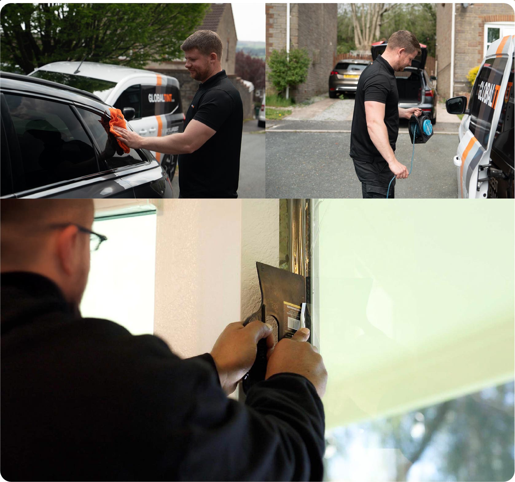 Global Tint Installer Cutting Home Window Film in Cirencester