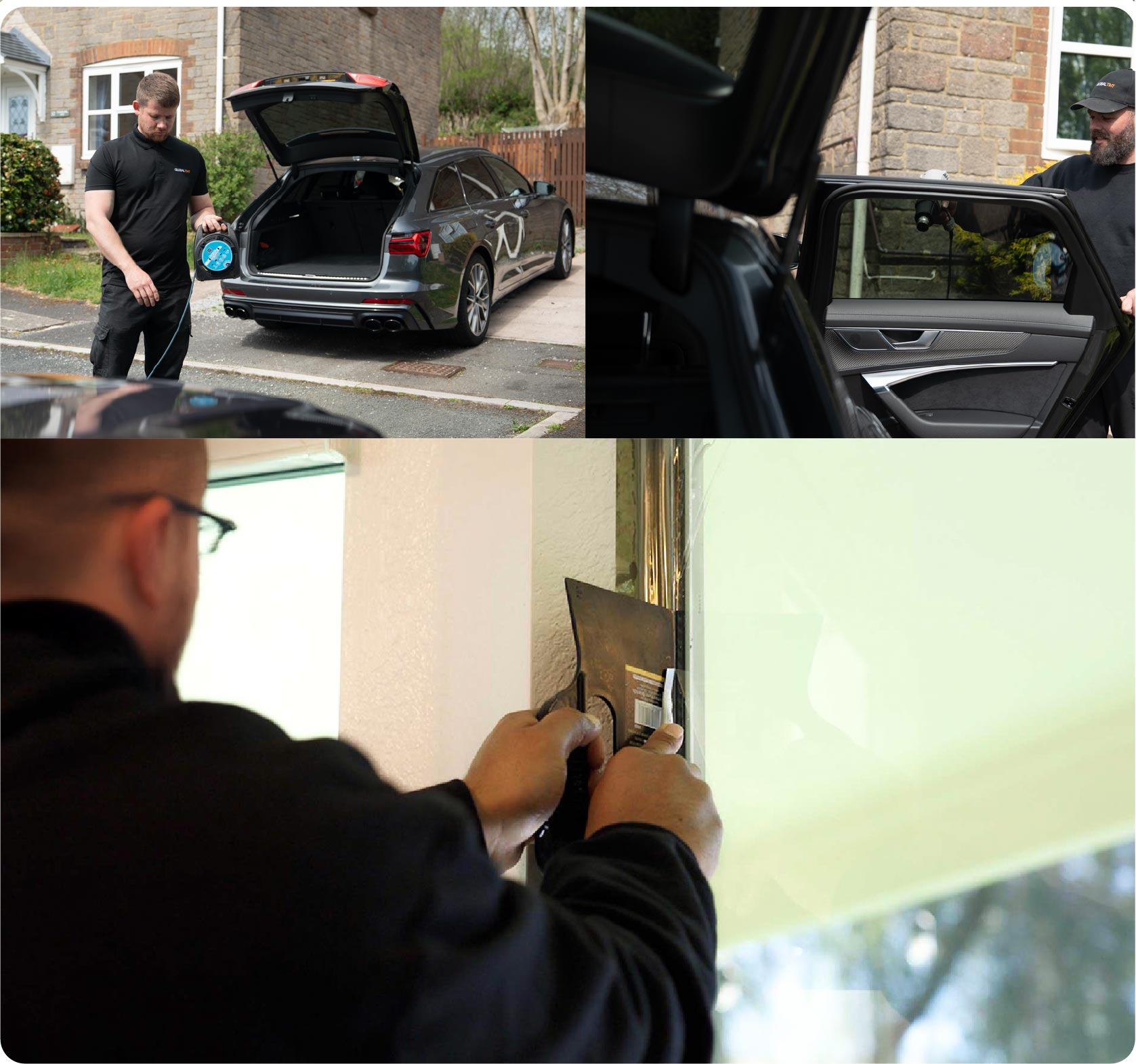 Global Tint Installer Cutting Home Window Film in Clevedon
