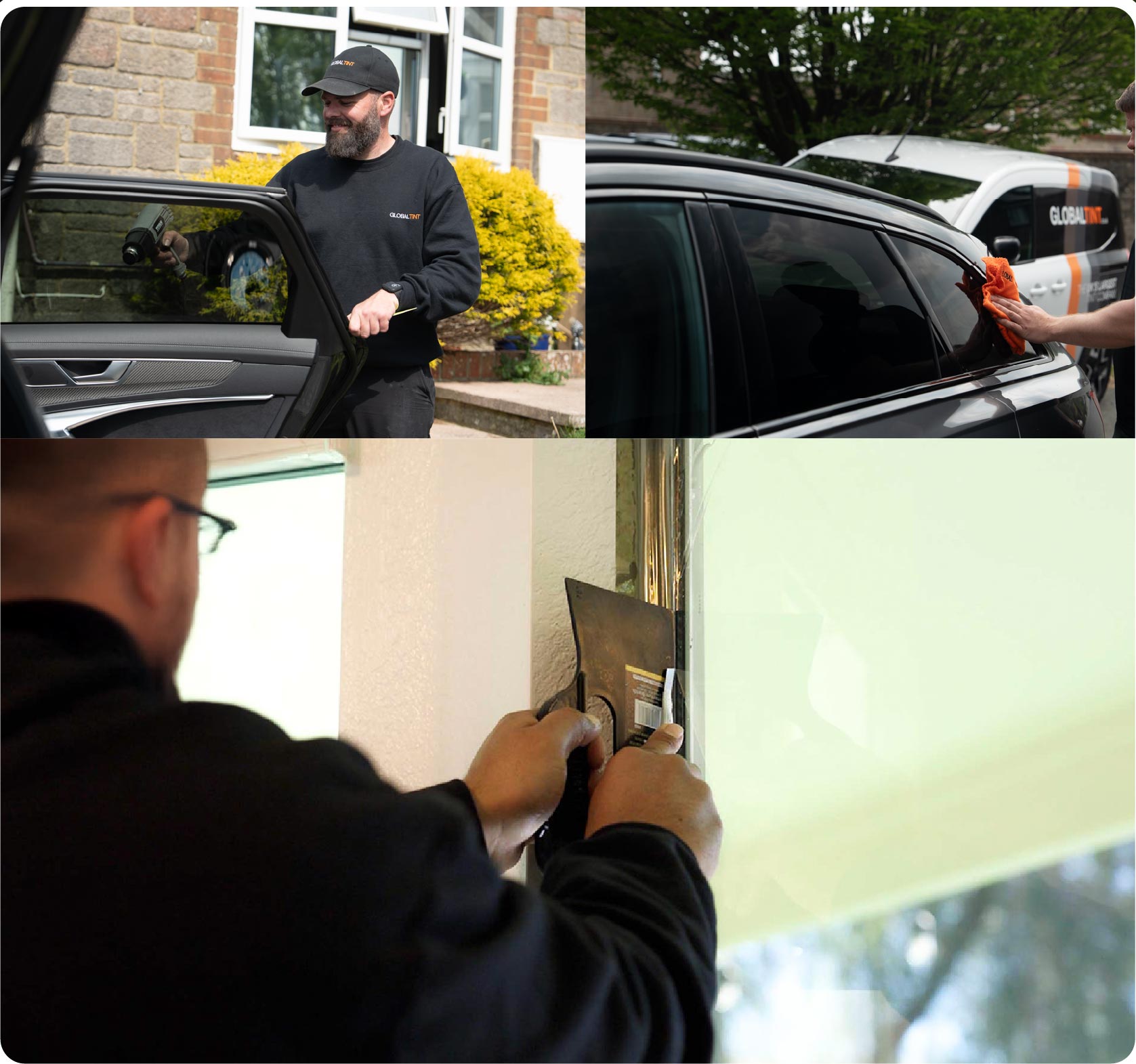 Global Tint Installer Cutting Home Window Film in Colchester