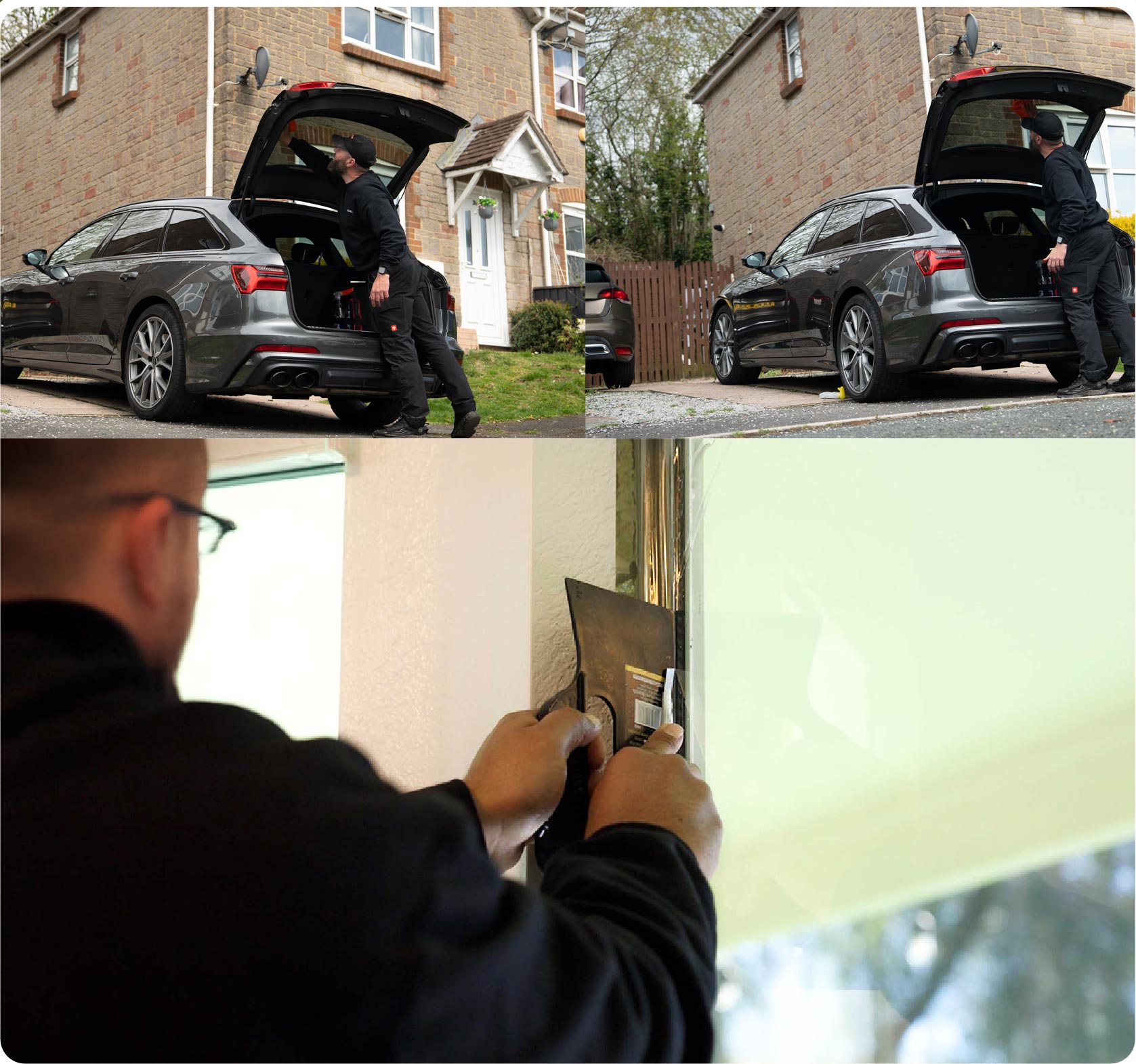 Global Tint Installer Cutting Home Window Film in Crewe