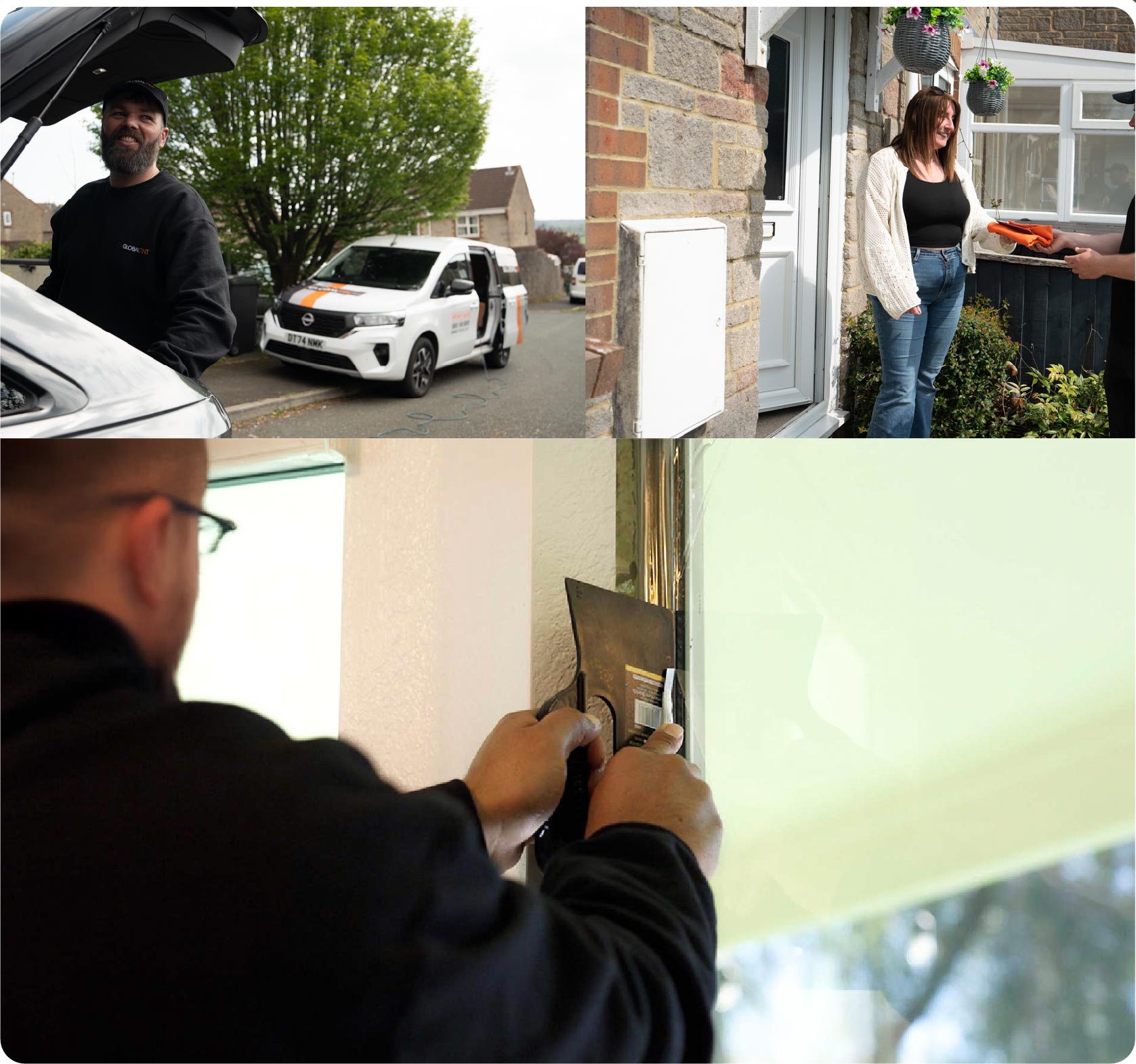 Global Tint Installer Cutting Home Window Film in Crosby