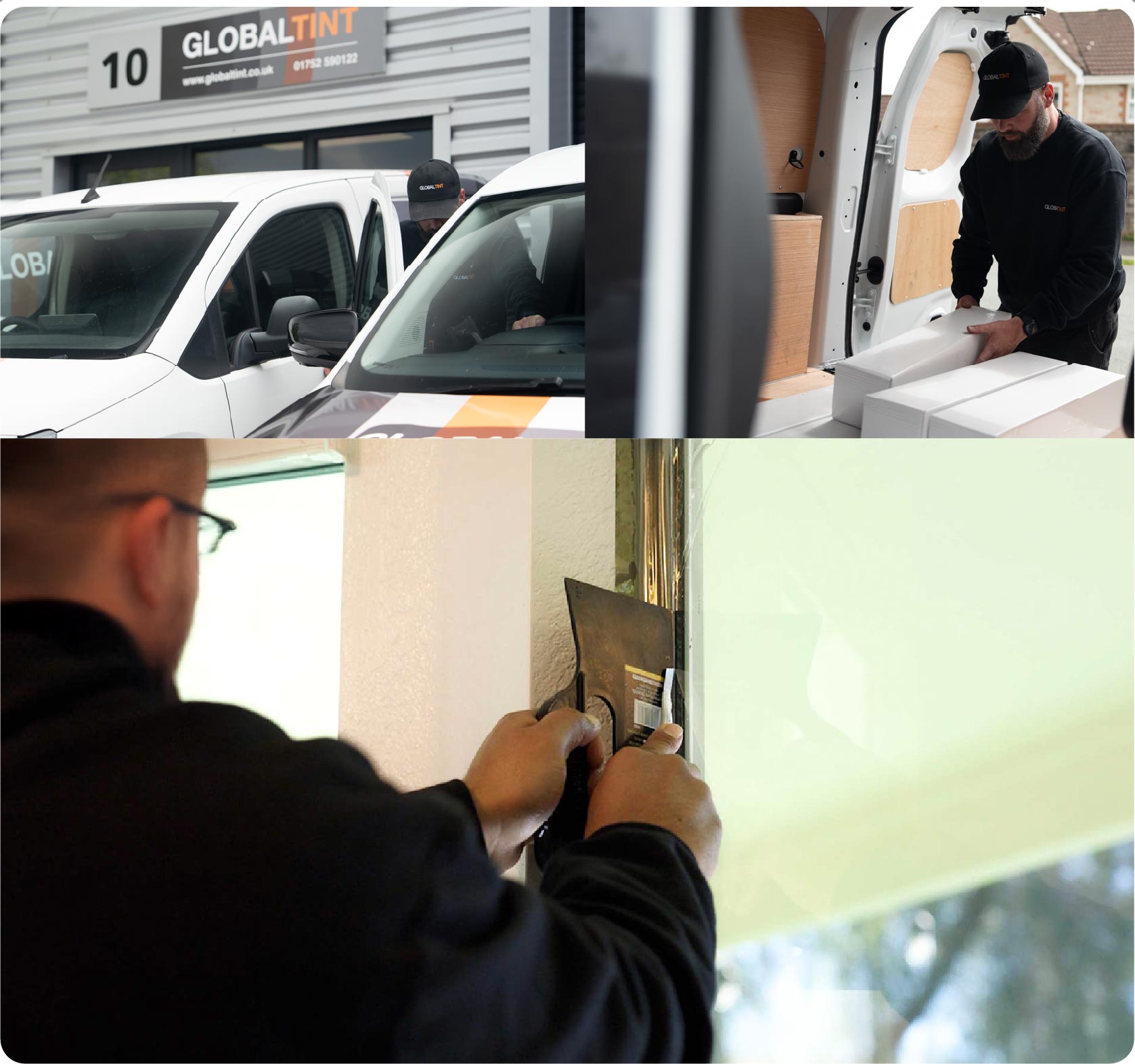 Global Tint Installer Cutting Home Window Film in Droitwich