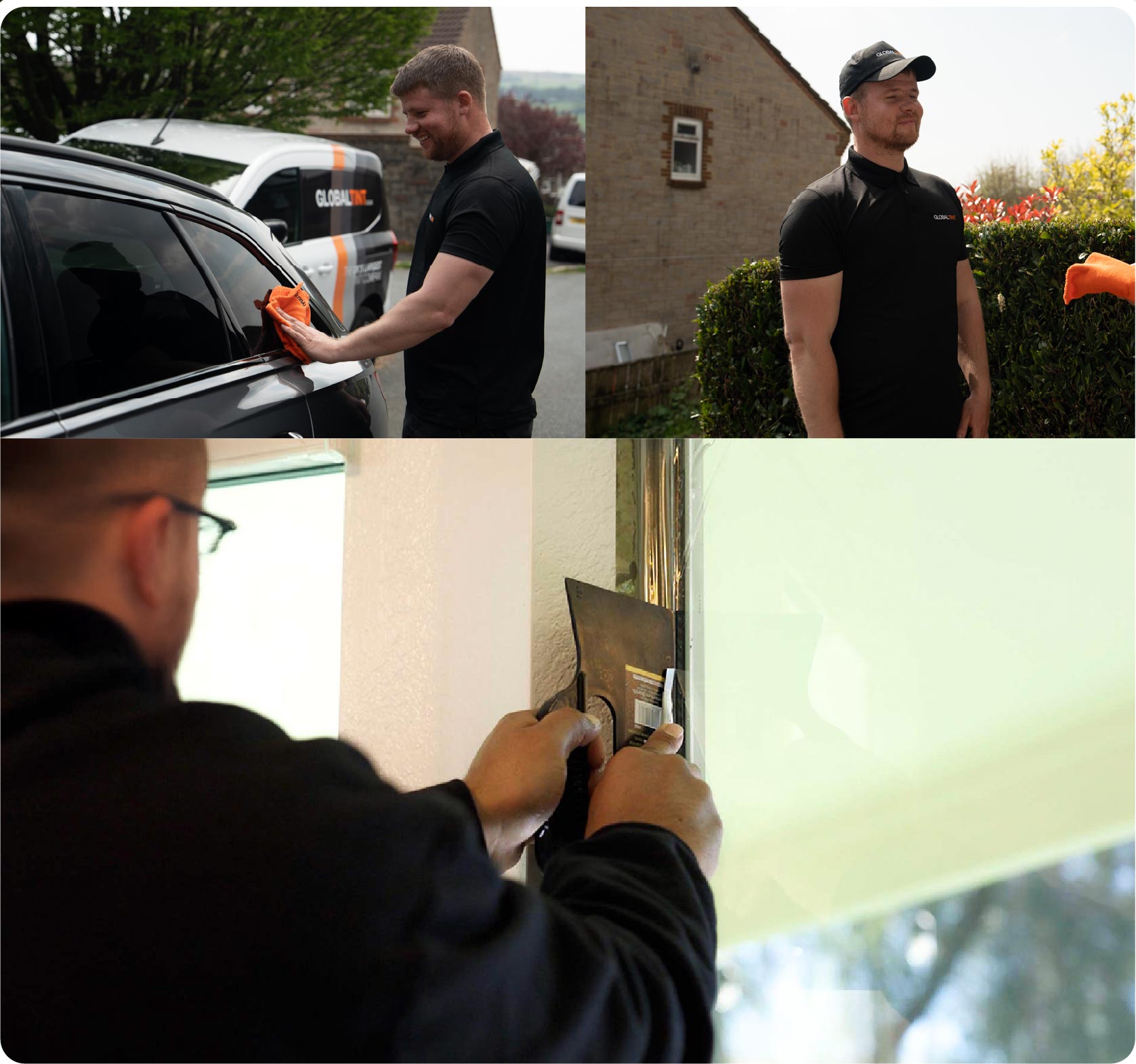 Global Tint Installer Cutting Home Window Film in Dudley
