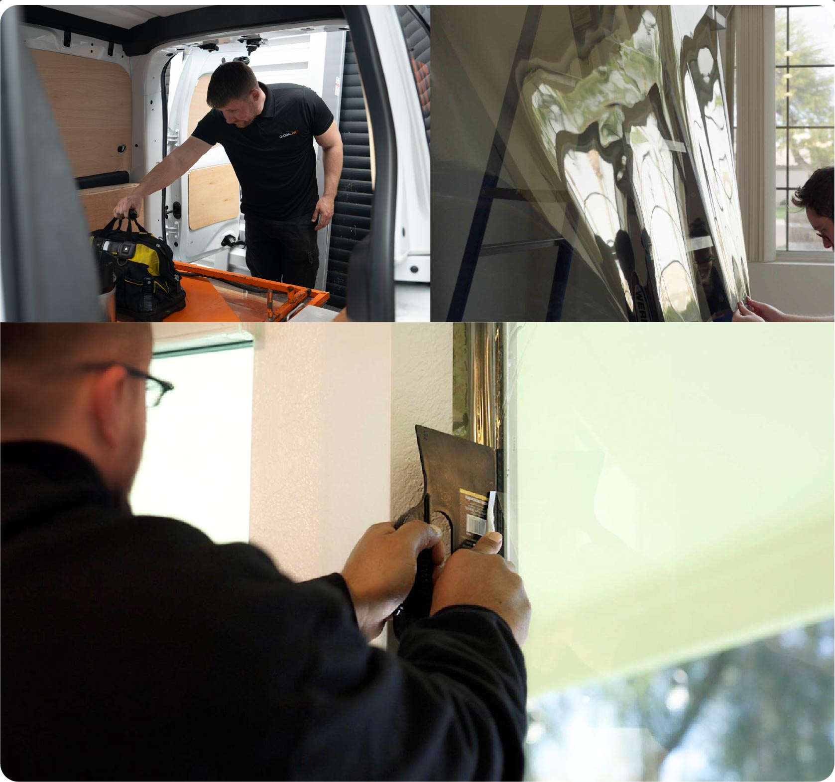 Global Tint Installer Cutting Home Window Film in Evesham