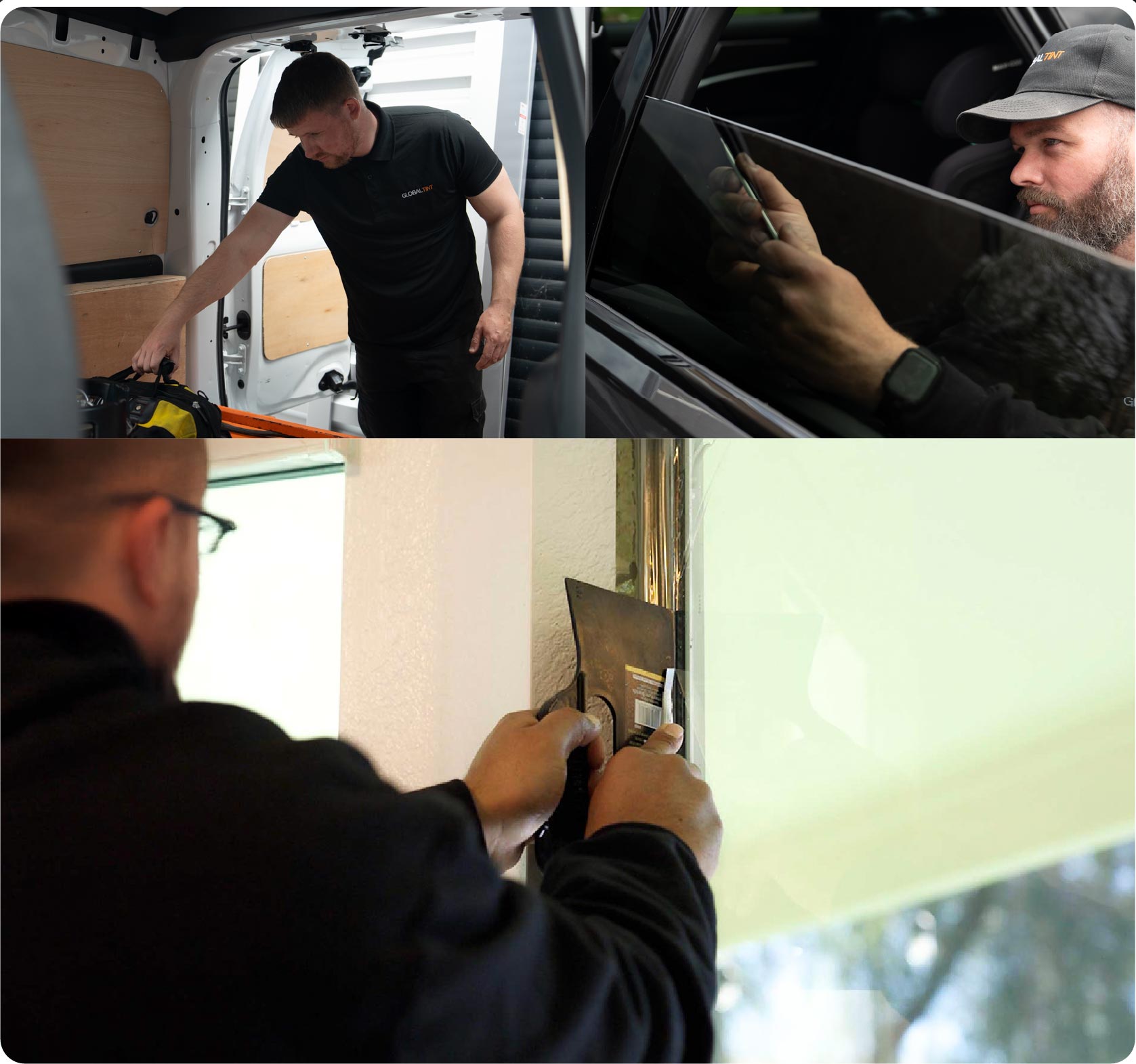Global Tint Installer Cutting Home Window Film in Exeter