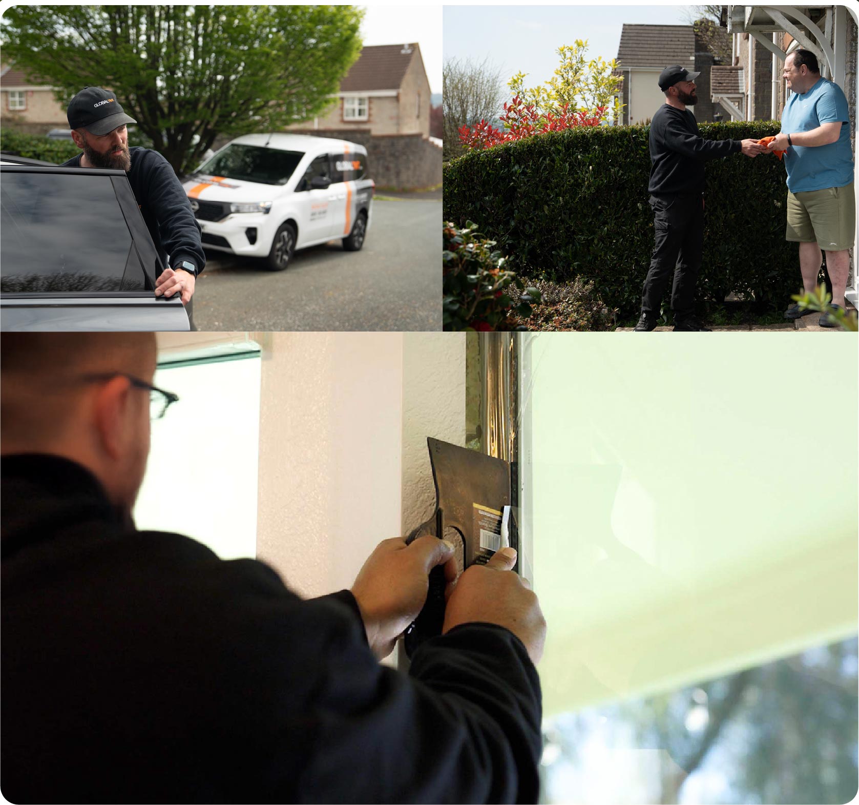 Global Tint Installer Cutting Home Window Film in Fareham
