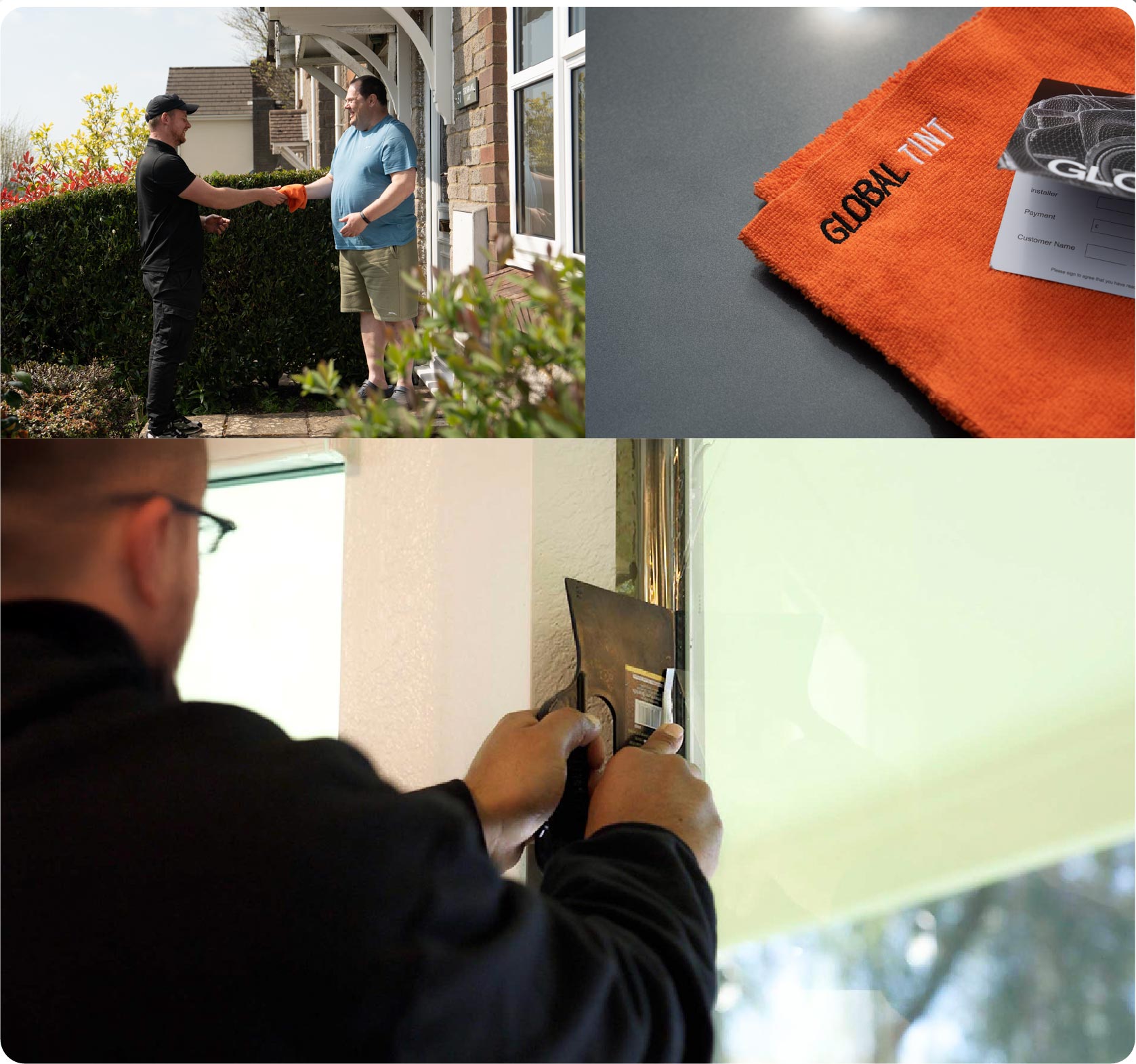 Global Tint Installer Cutting Home Window Film in Glastonbury