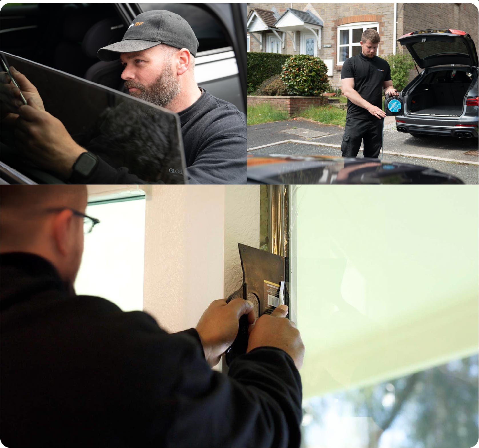 Global Tint Installer Cutting Home Window Film in Gloucester