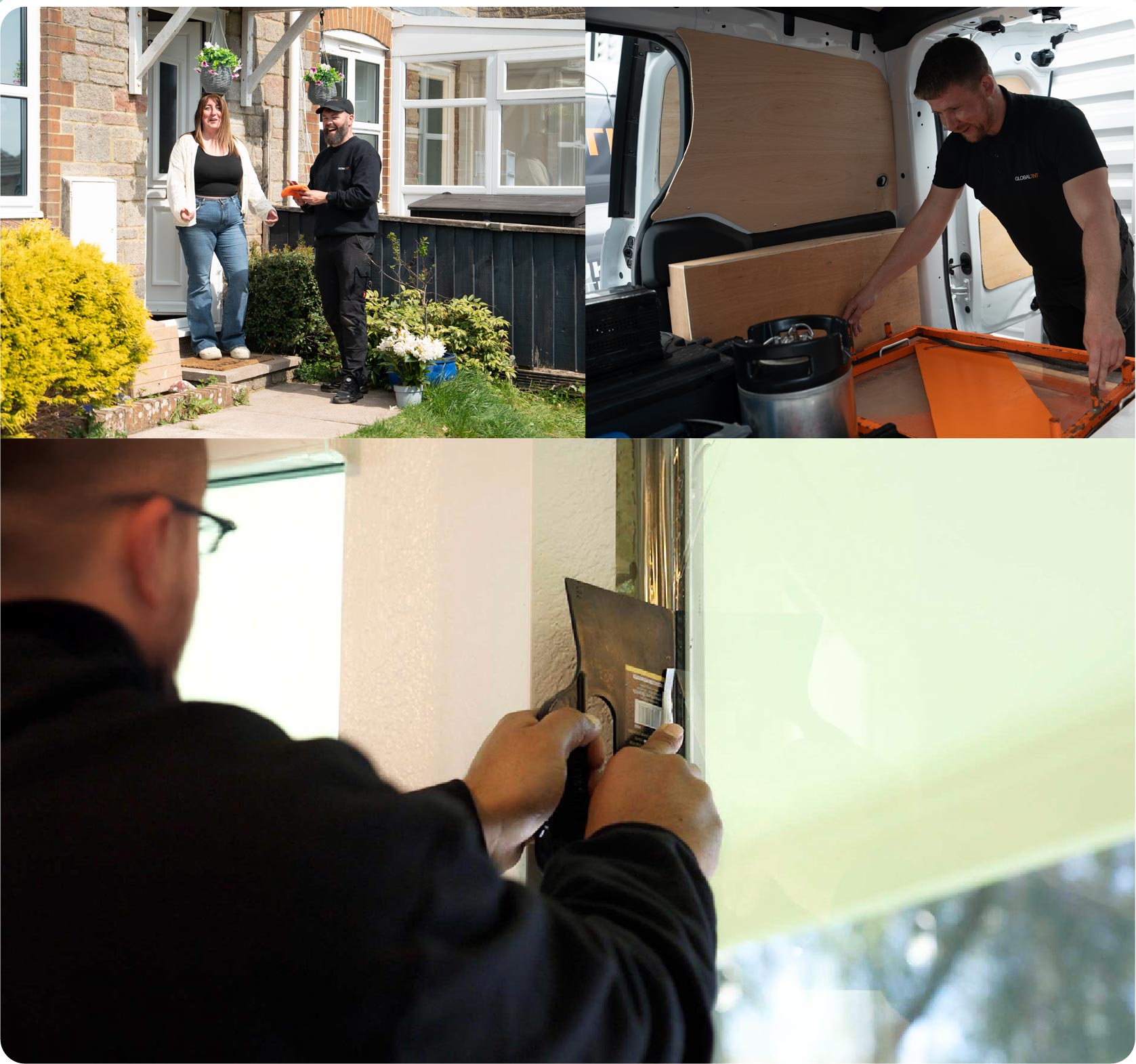 Global Tint Installer Cutting Home Window Film in Gosport