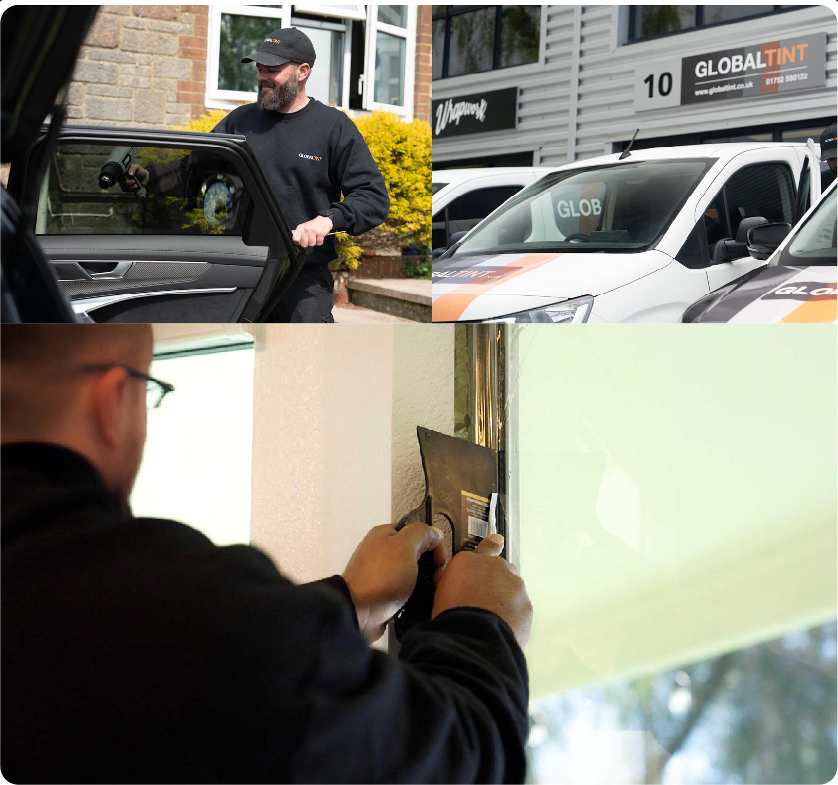 Global Tint Installer Cutting Home Window Film in Grantham