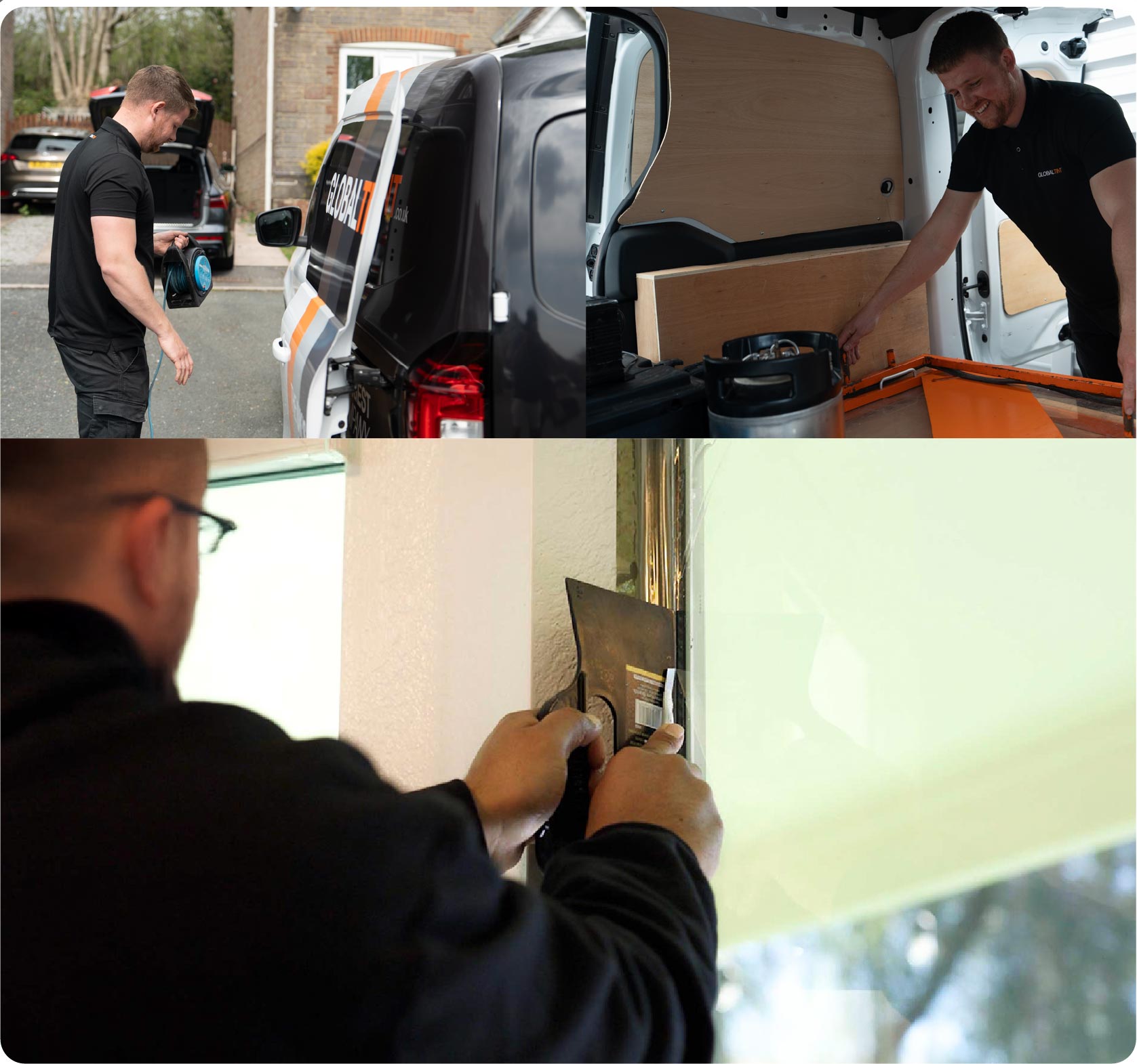 Global Tint Installer Cutting Home Window Film in Guildford