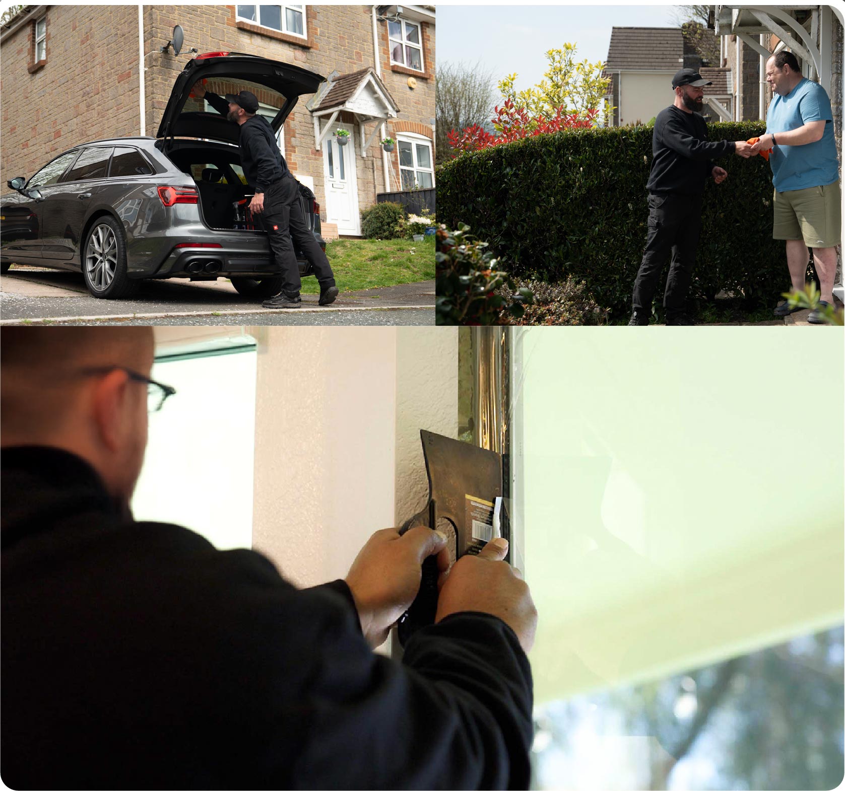 Global Tint Installer Cutting Home Window Film in Hinckley