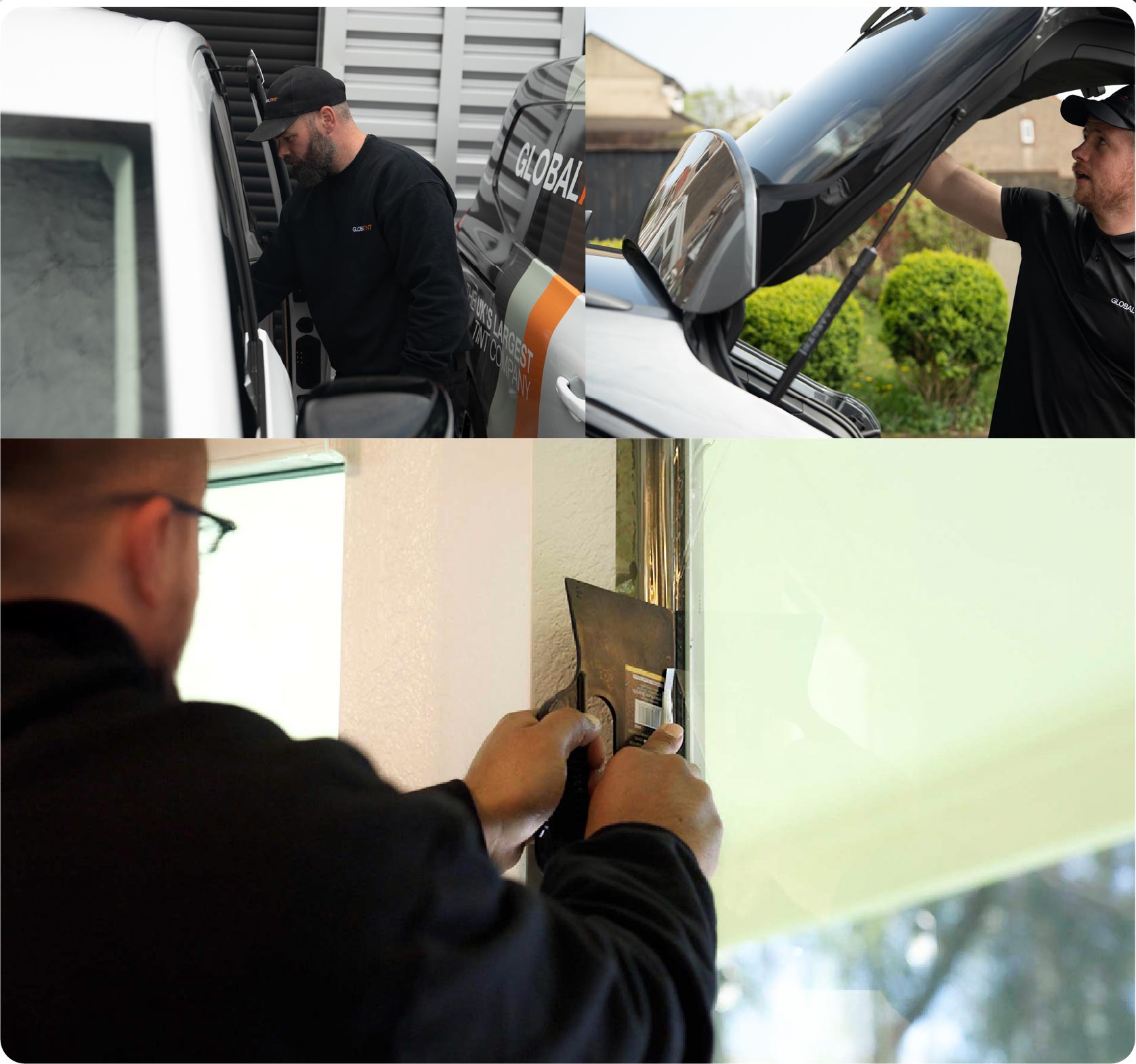 Global Tint Installer Cutting Home Window Film in Kettering