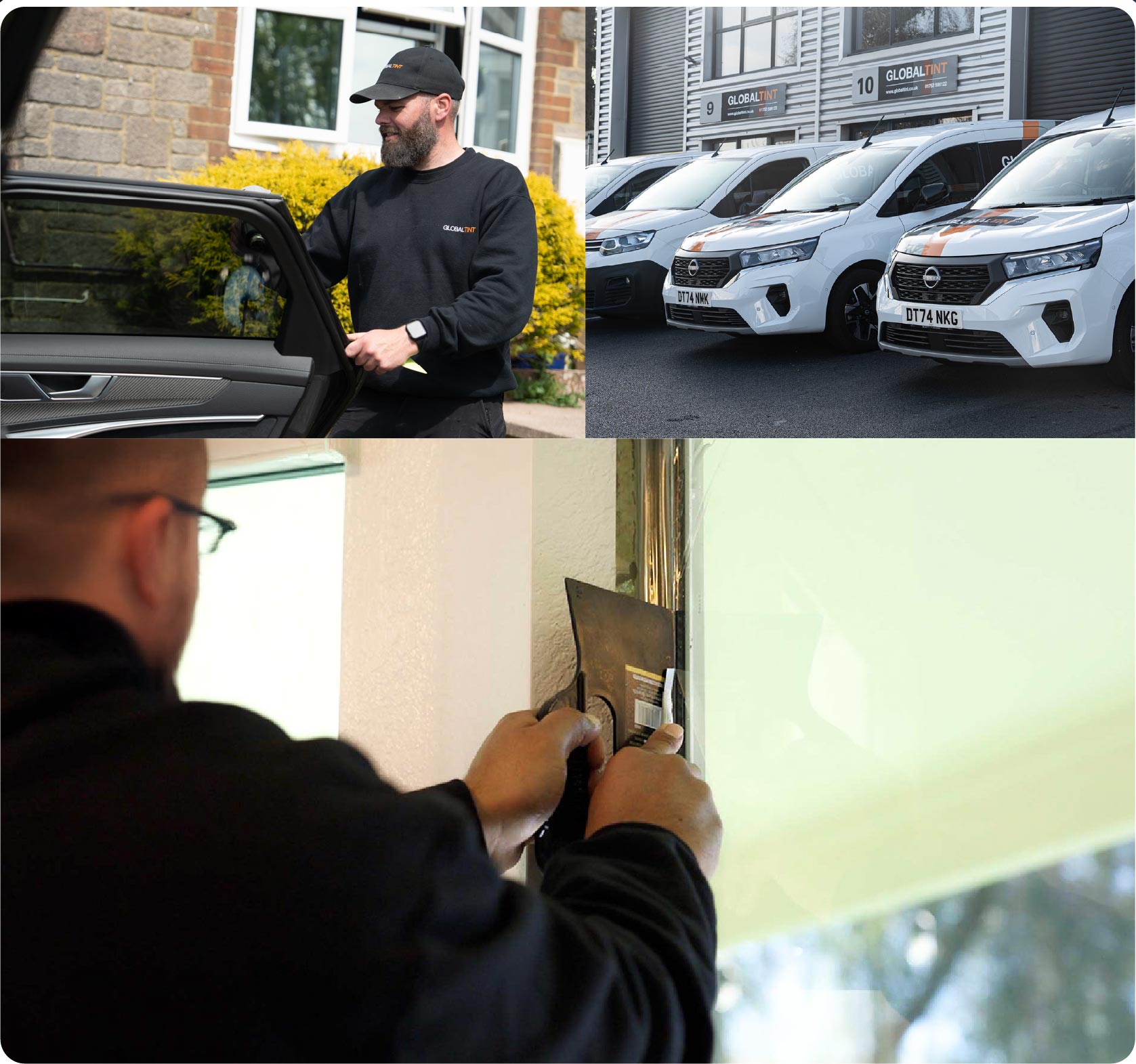 Global Tint Installer Cutting Home Window Film in Leamington Spa