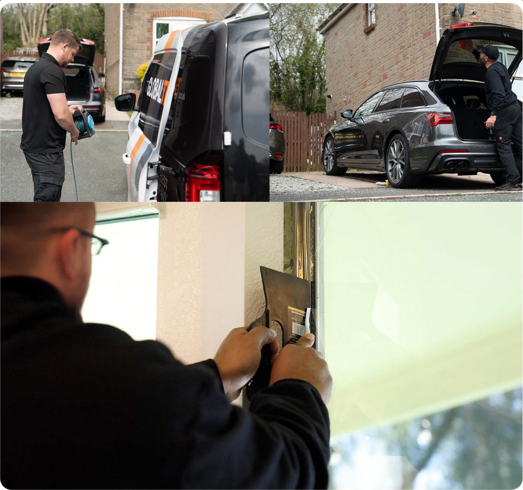 Global Tint Installer Cutting Home Window Film in Leigh