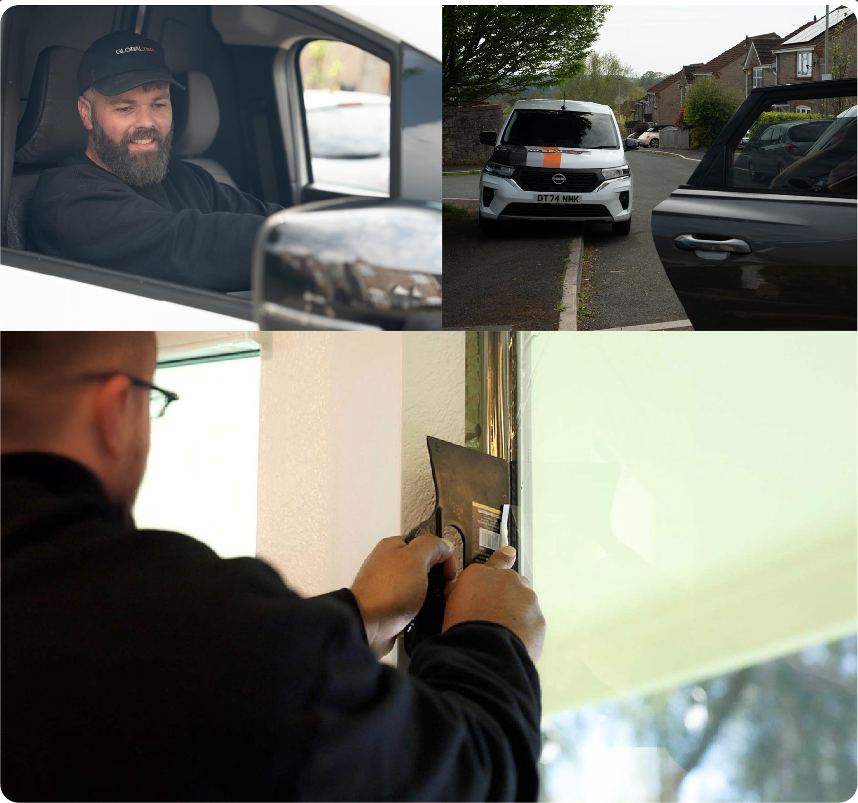 Global Tint Installer Cutting Home Window Film in Llanelli