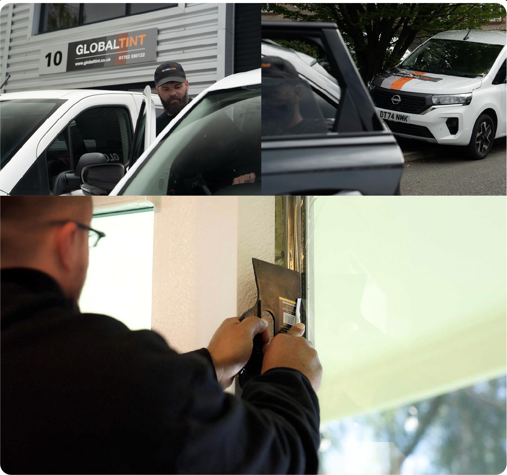 Global Tint Installer Cutting Home Window Film in Loughborough