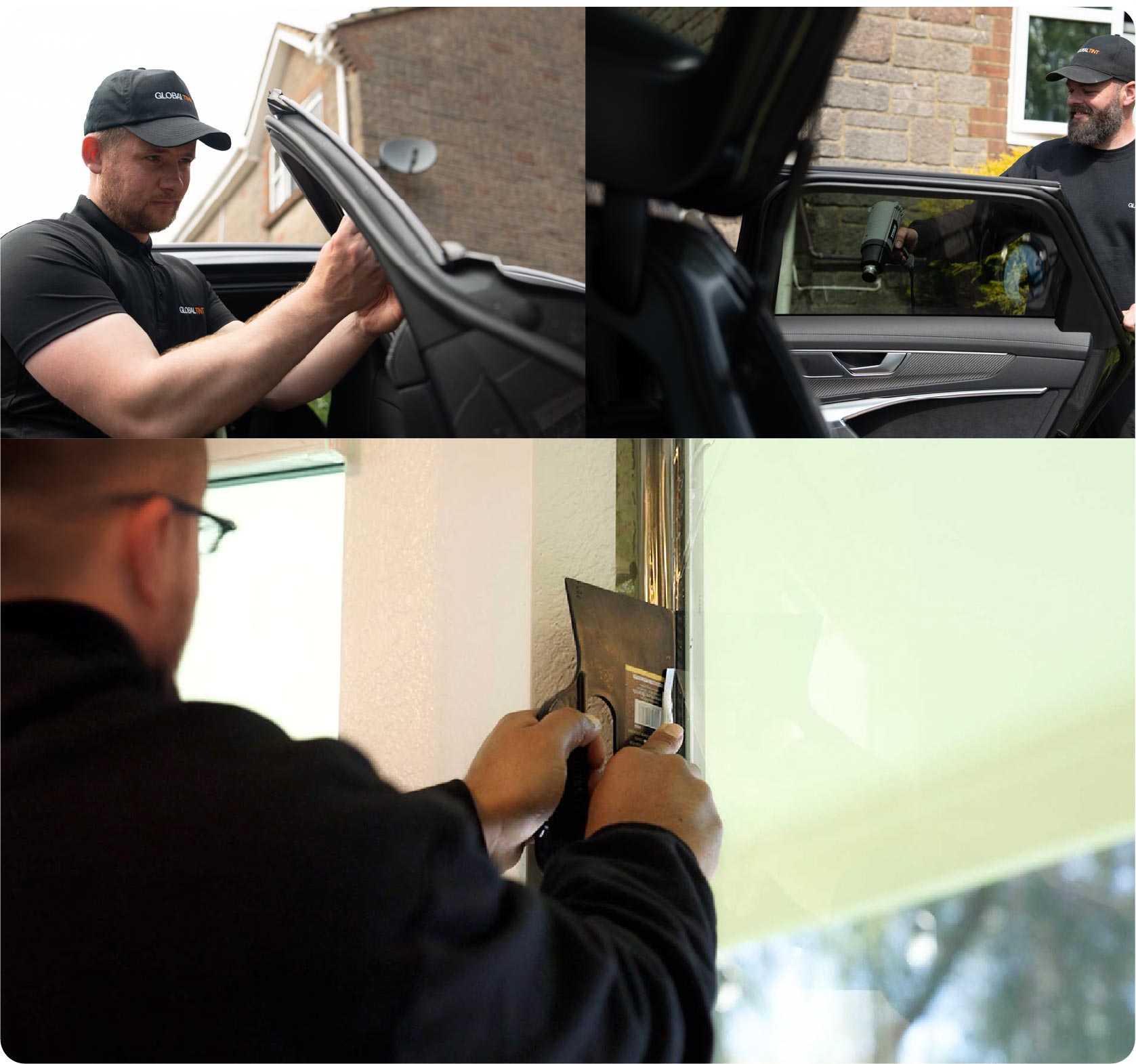 Global Tint Installer Cutting Home Window Film in Manchester