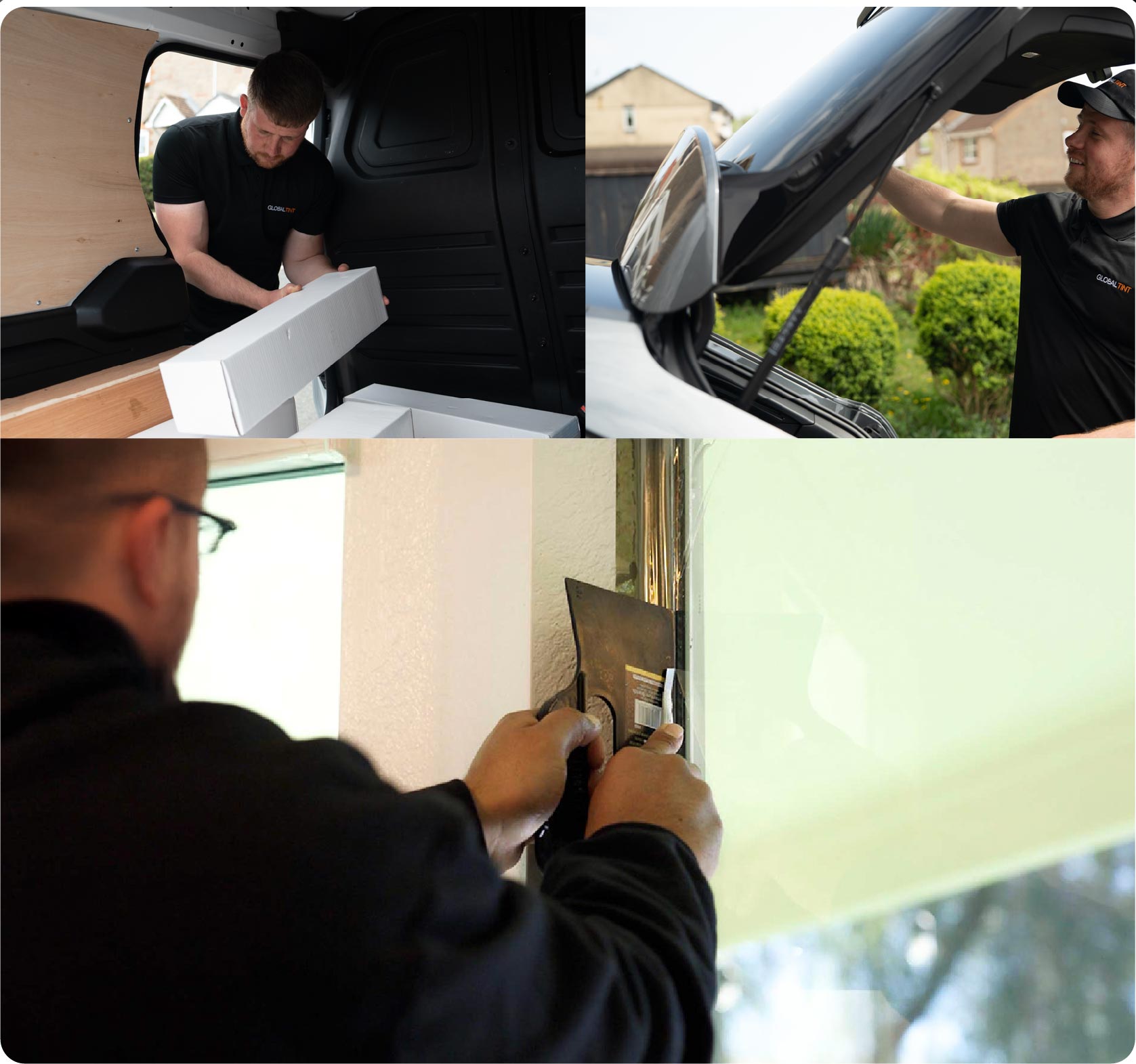 Global Tint Installer Cutting Home Window Film in Mansfield