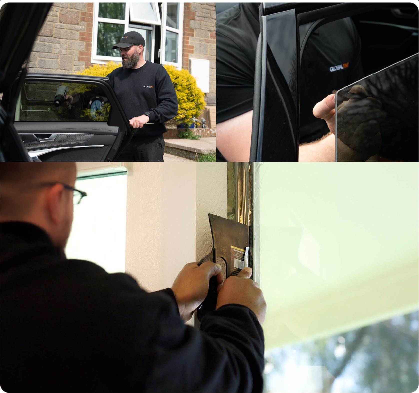 Global Tint Installer Cutting Home Window Film in Market Drayton