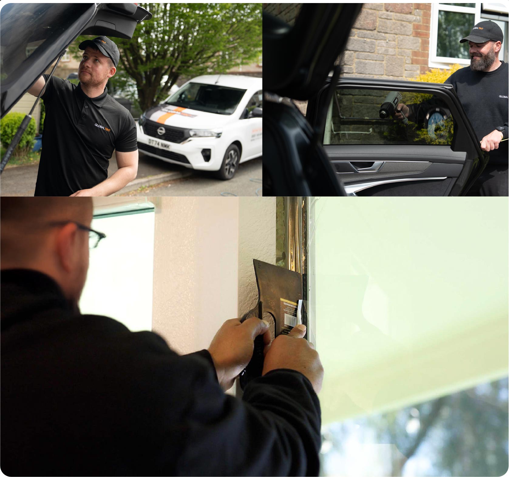 Global Tint Installer Cutting Home Window Film in Matlock