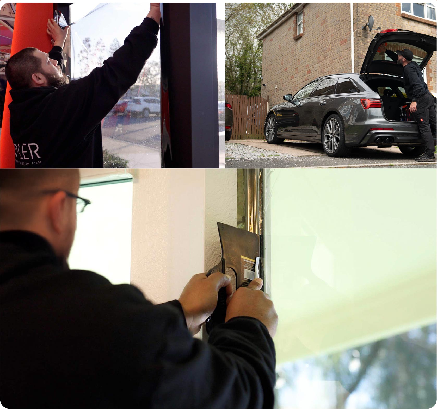 Global Tint Installer Cutting Home Window Film in Morley